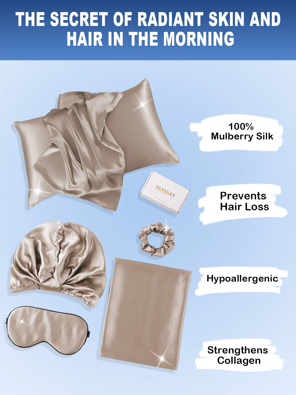 19Momme Silk Skin-Friendly Beauty Sleep 4Pcs Set (Hidden Zipper Pillowcase) - Image 40