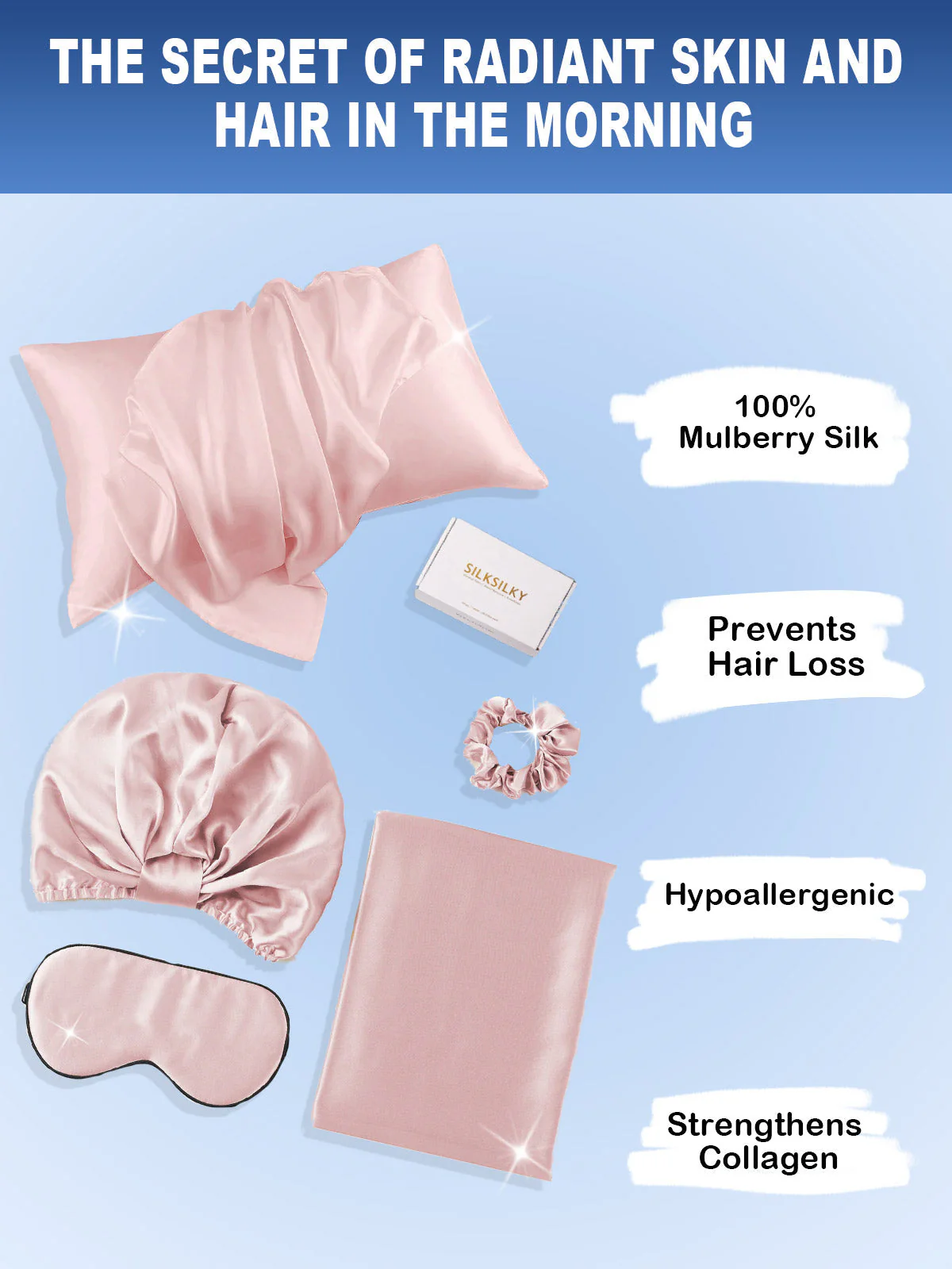 19Momme Silk Skin-Friendly Beauty Sleep 4Pcs Set (Hidden Zipper Pillowcase) - Image 45