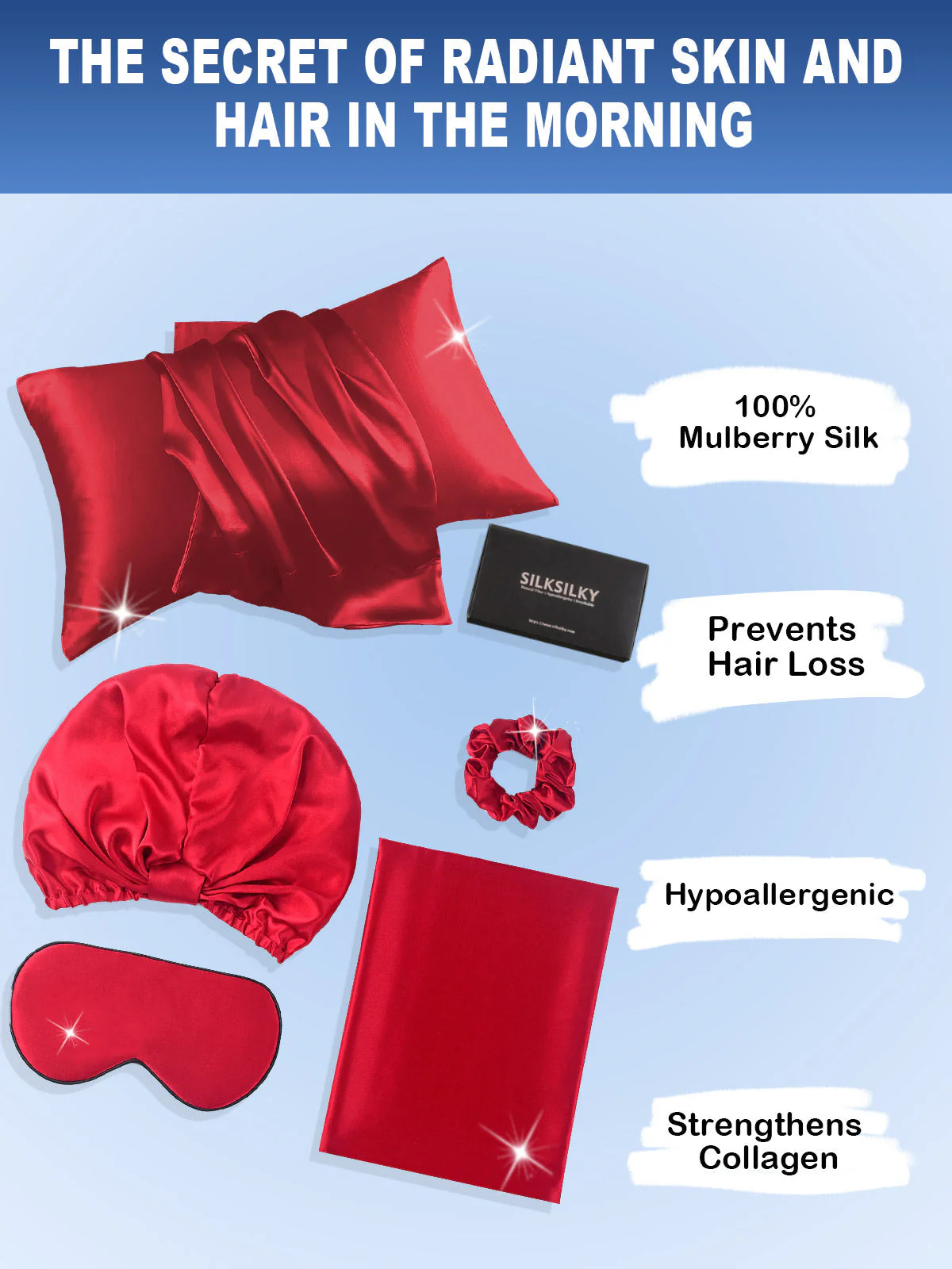 19Momme Silk Skin-Friendly Beauty Sleep 4Pcs Set (Hidden Zipper Pillowcase) - Image 55