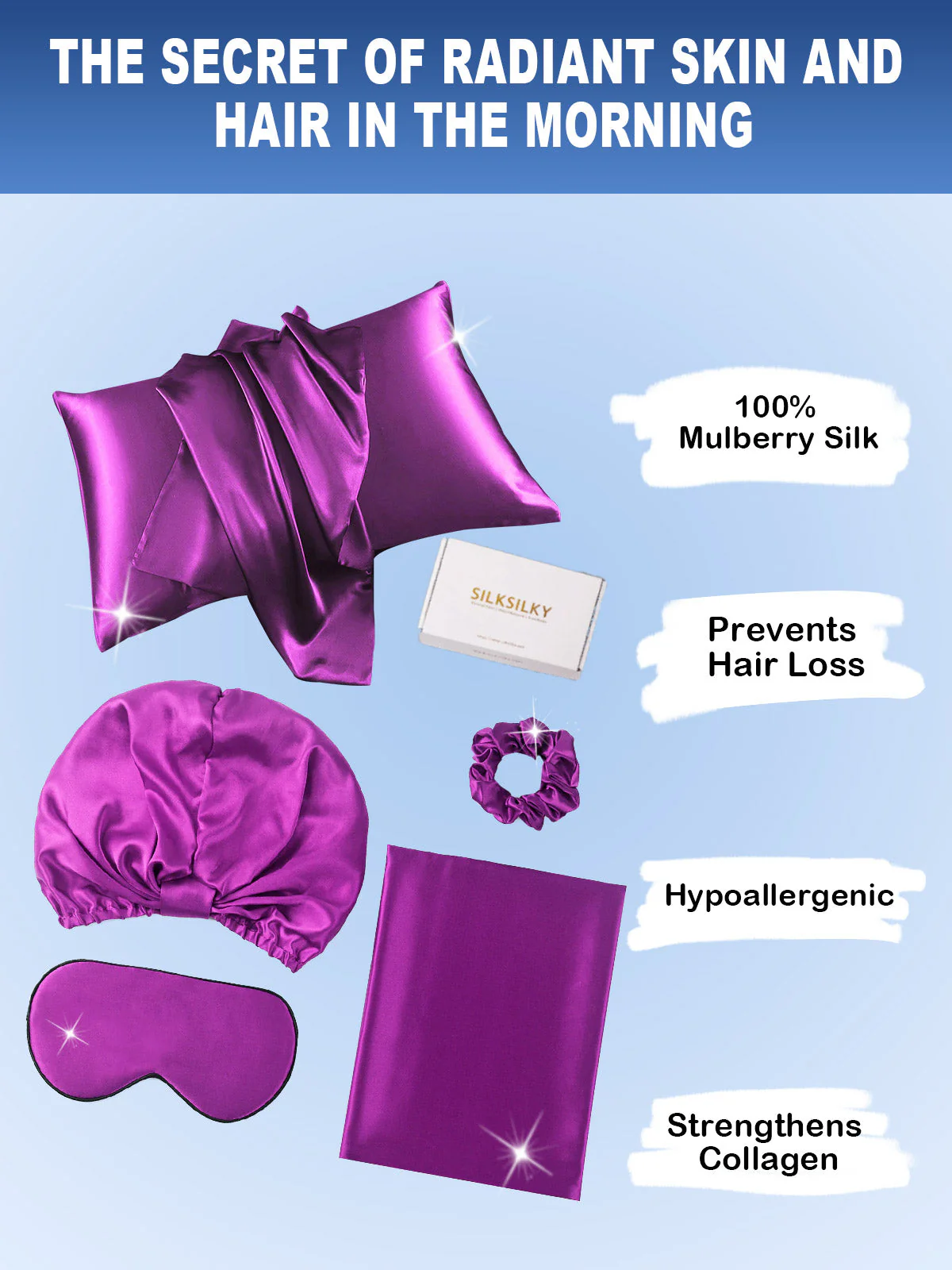 19Momme Silk Skin-Friendly Beauty Sleep 4Pcs Set (Hidden Zipper Pillowcase) - Image 70