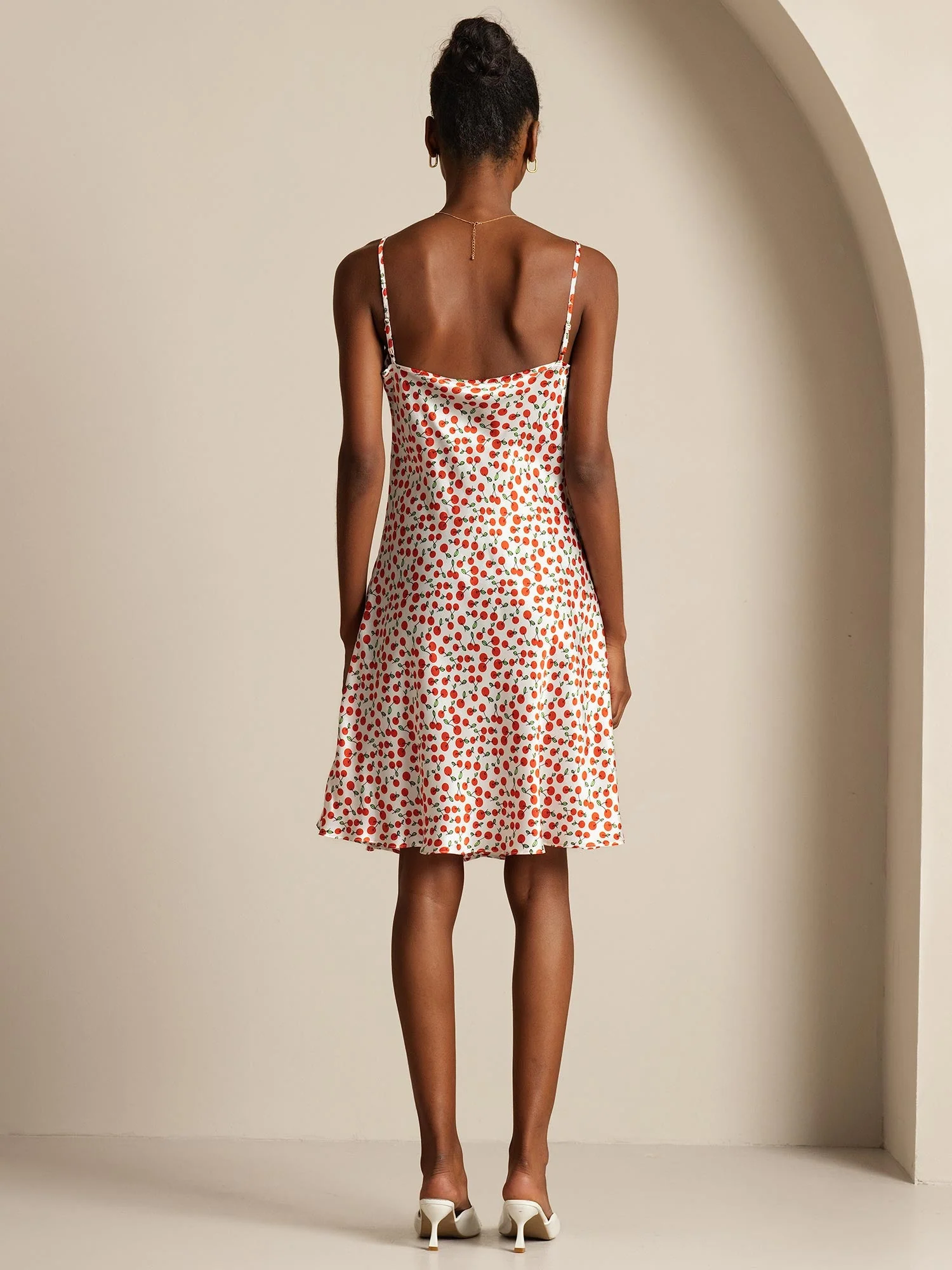 Silk Spaghetti Strap Cherry Print Short Dress - Image 2