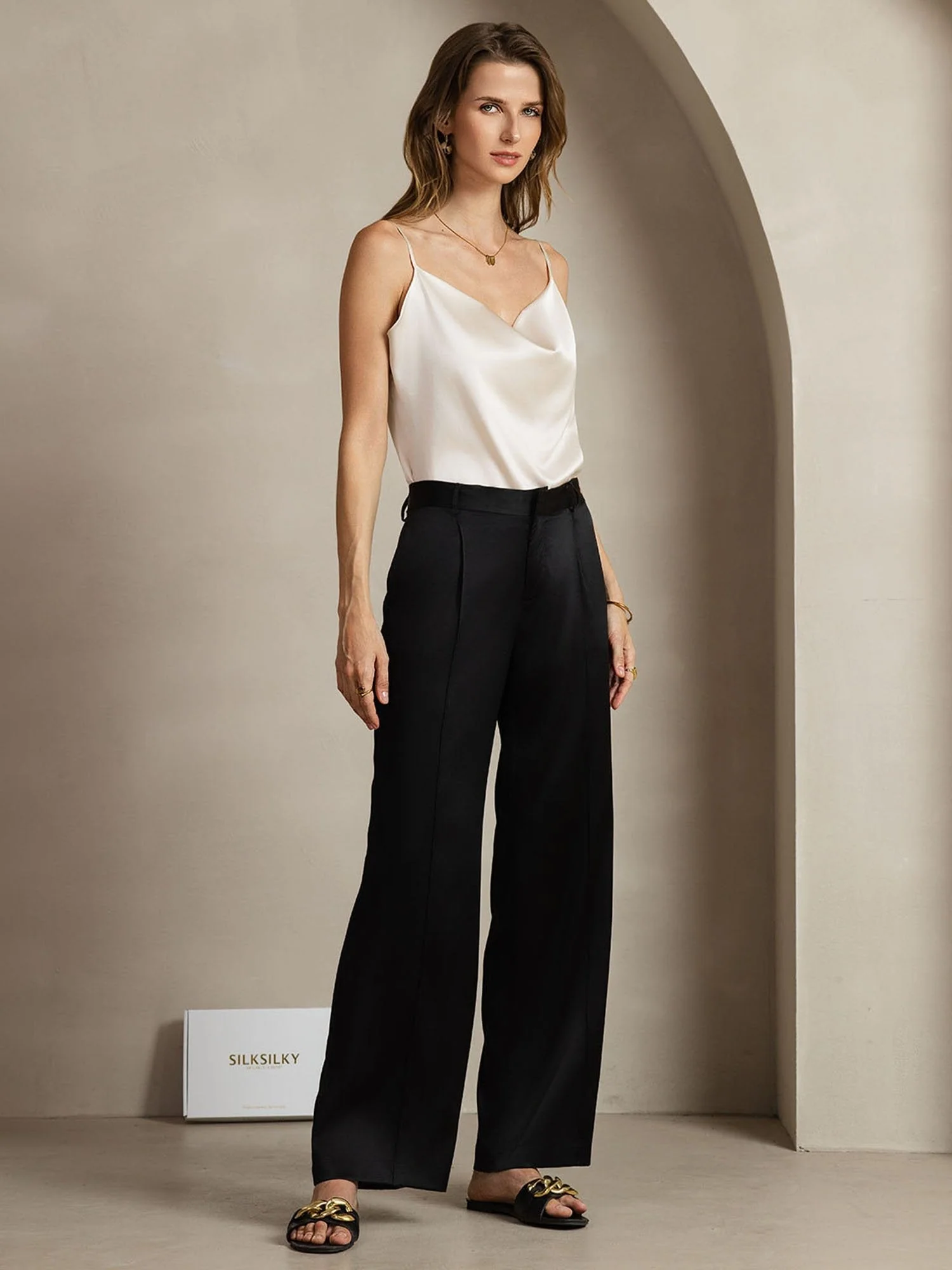 19Momme Silk Straight Leg Women's Pants With Side Pockets Design - Image 12