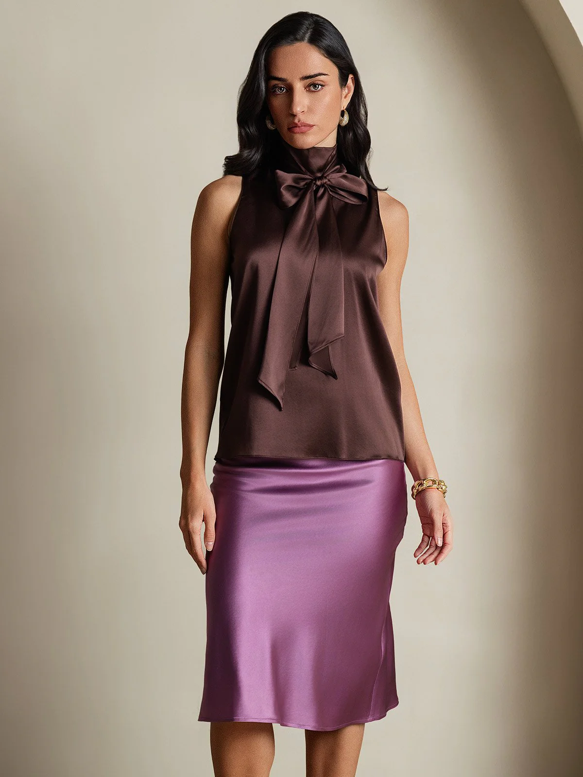 19Momme Silk Sleeveless Tie Neck Blouse - Image 34