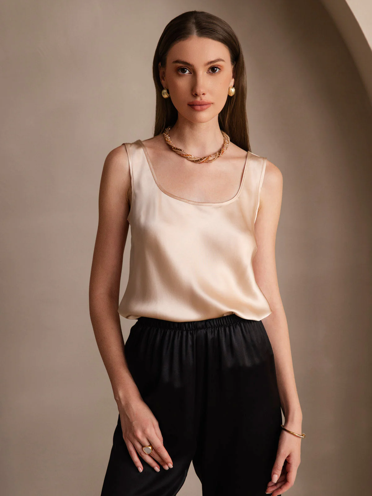 19Momme Silk Sleeveless U Neck Women's Tank Top - Image 63