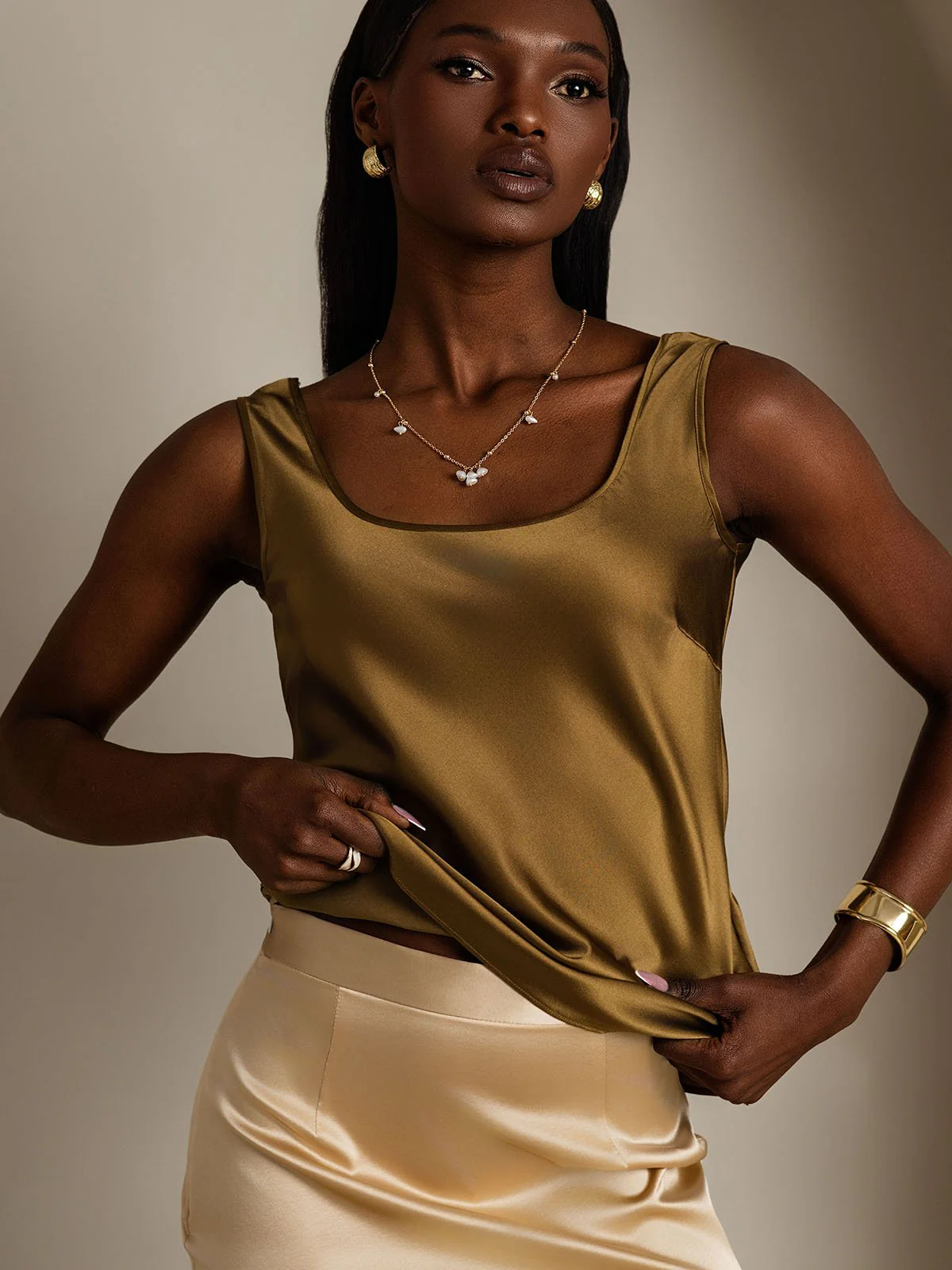 Clearance(Ships to UK Only) - 19Momme Silk Sleeveless U Neck Women's Tank Top - Image 3