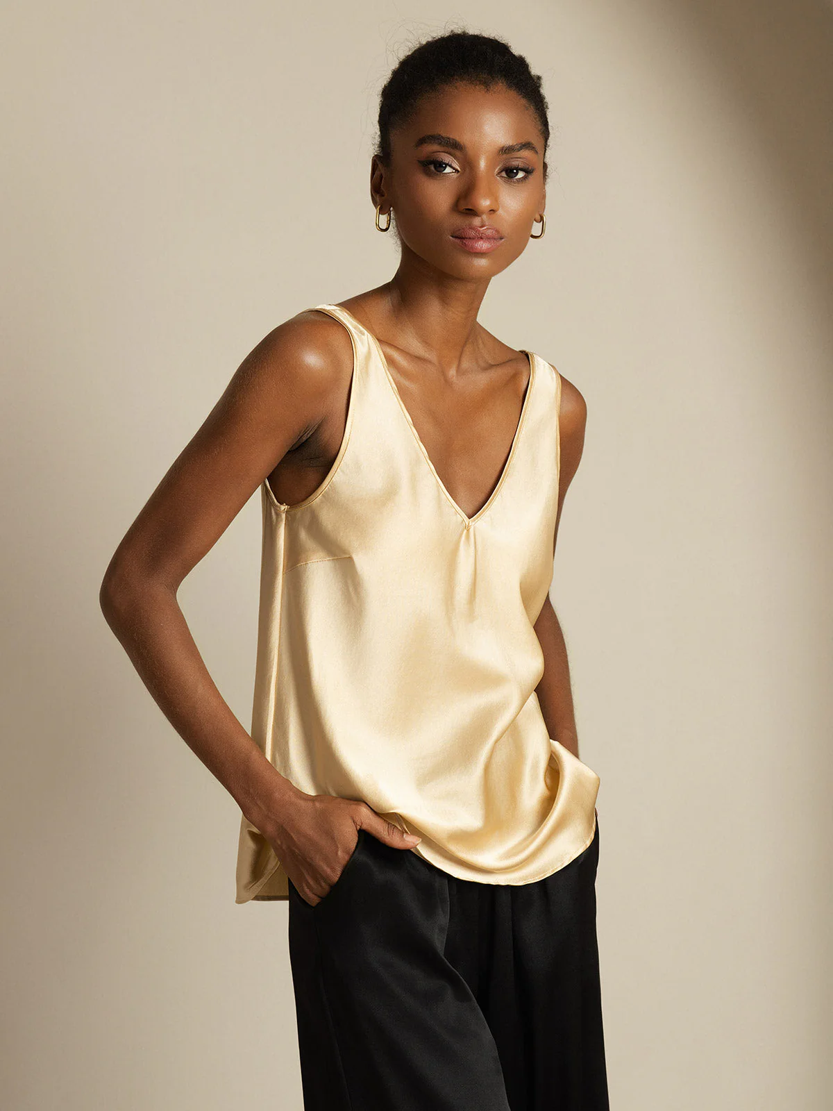 19Momme Silk Sleeveless V Neck Women's Tank Top with V Back Design - Image 23
