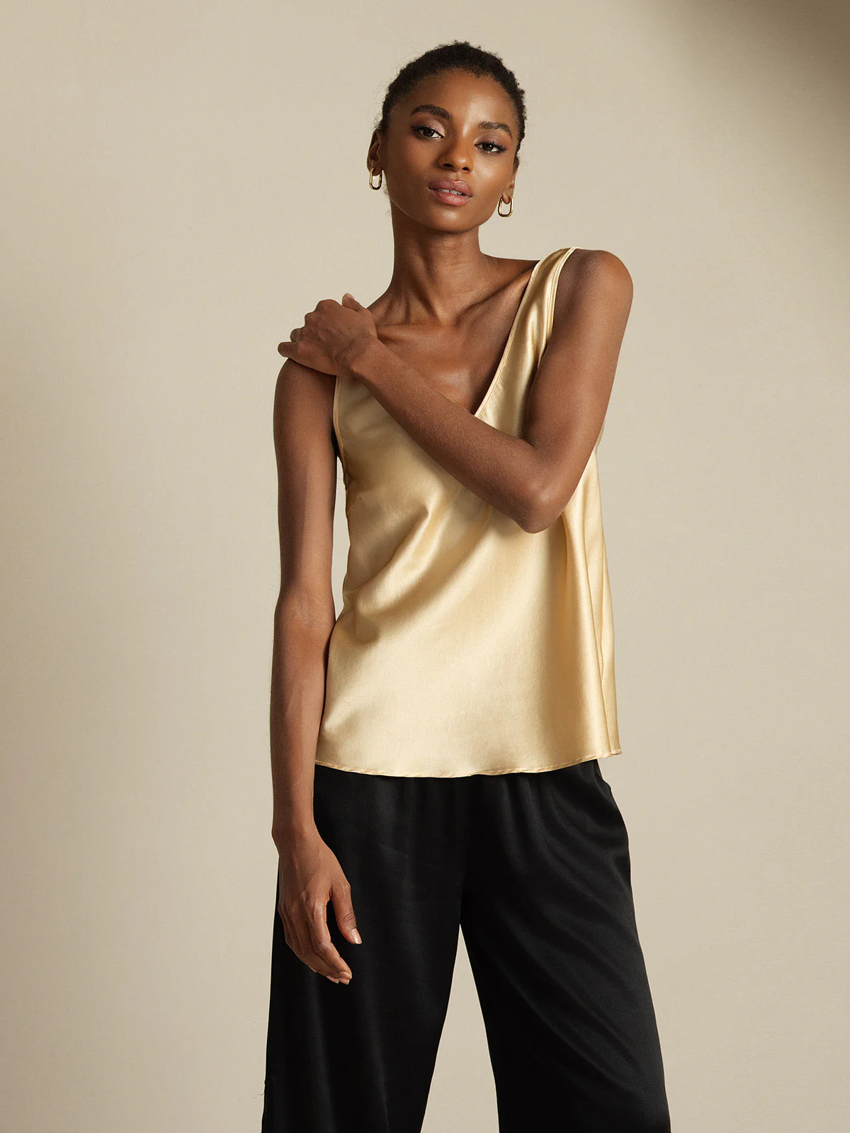 19Momme Silk Sleeveless V Neck Women's Tank Top with V Back Design - Image 29