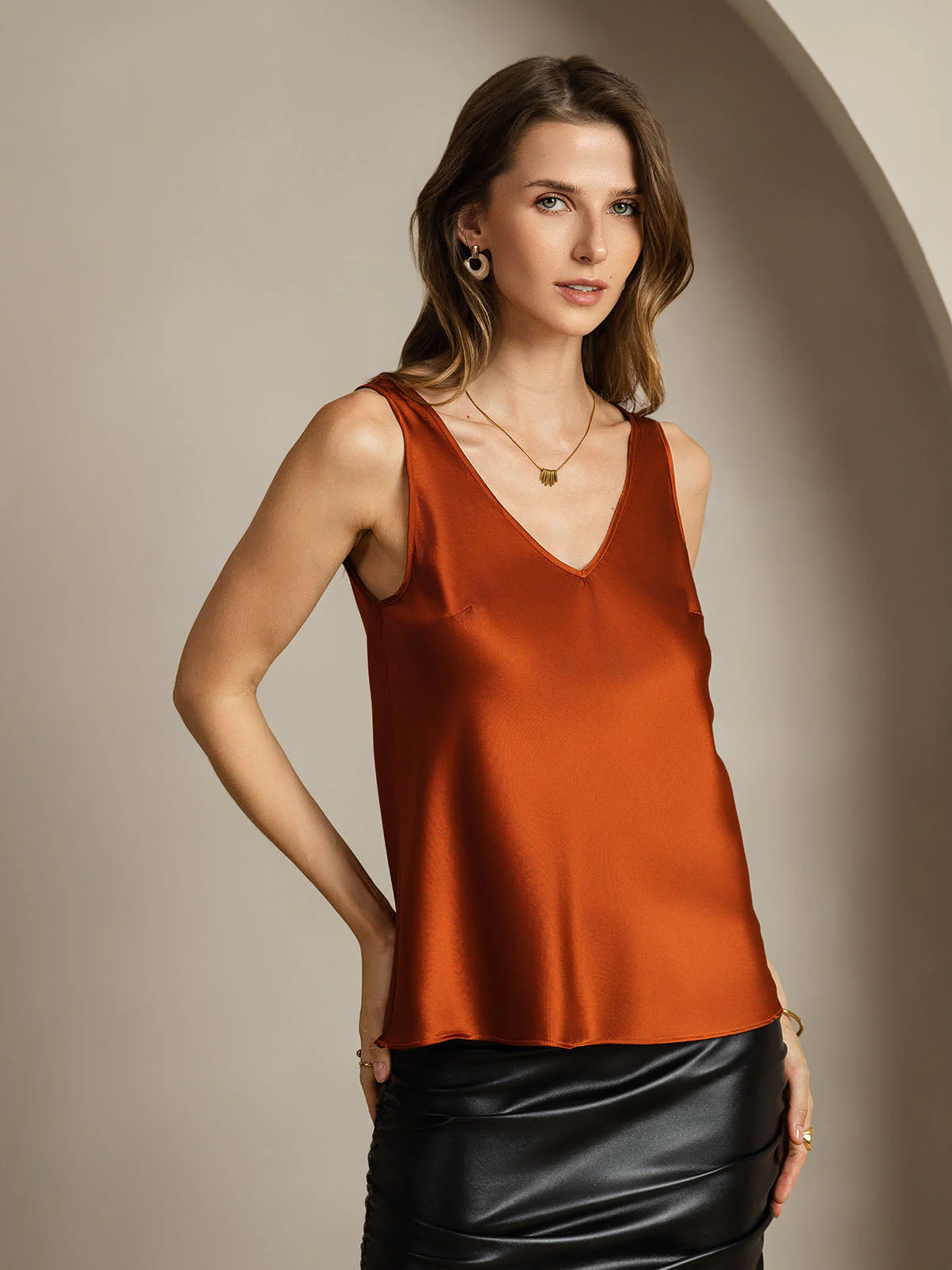 19Momme Silk Sleeveless V Neck Women's Tank Top with V Back Design - Image 65