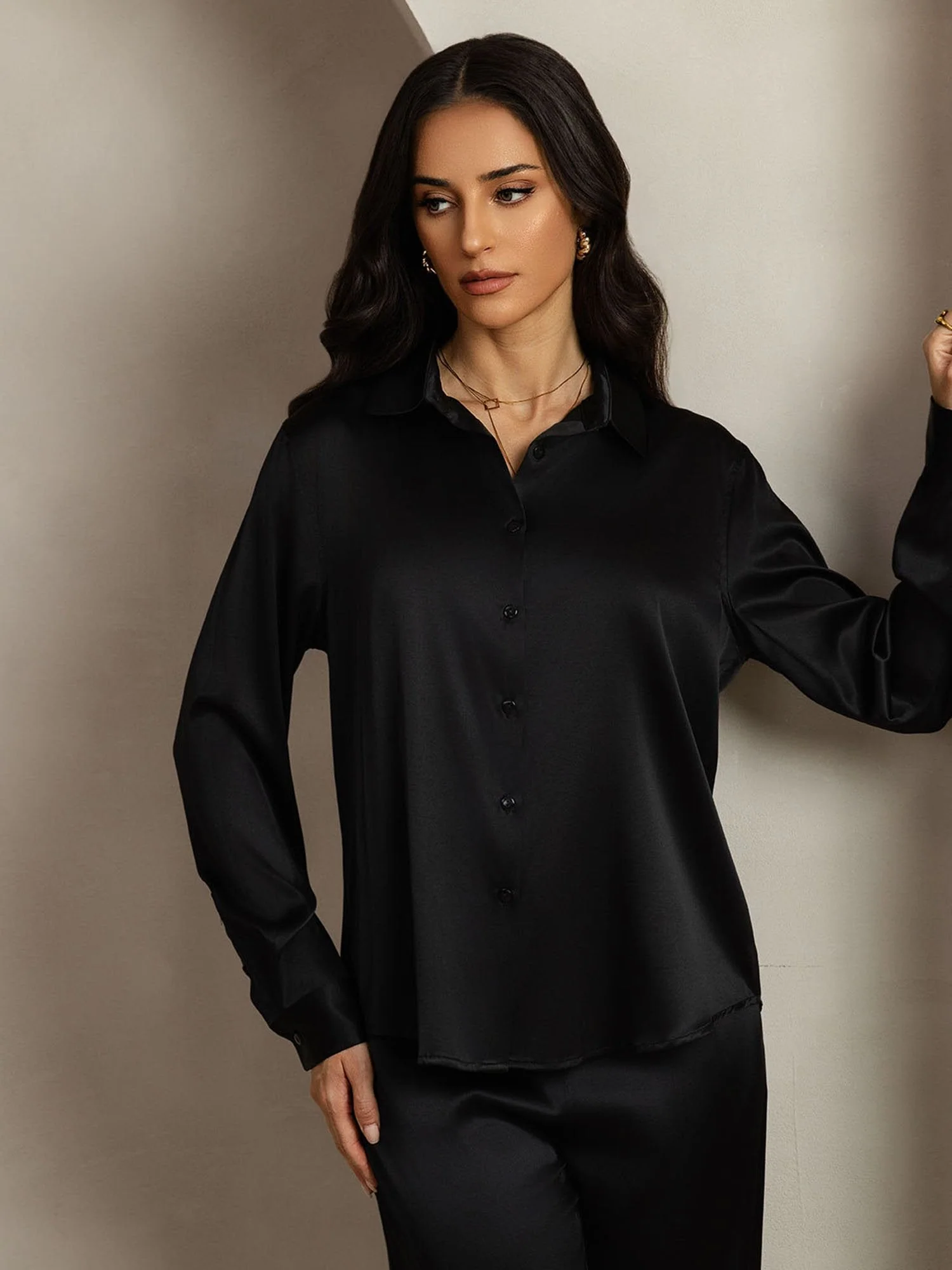19Momme Silk Button-Up Shirt & Wide-Leg Pants Set - Image 5