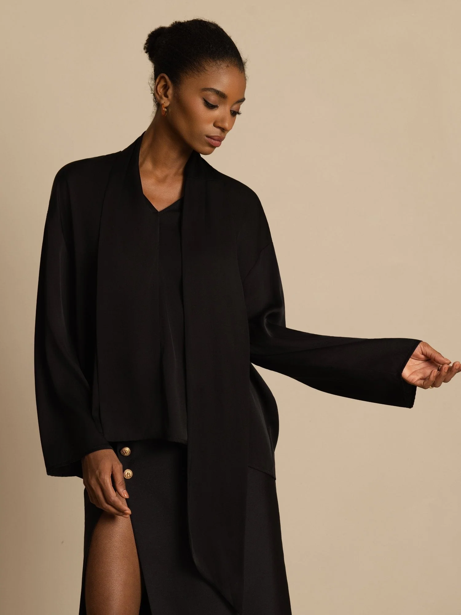 19Momme Silk Women's Asymmetrical Tie V Neck Blouse - Image 19