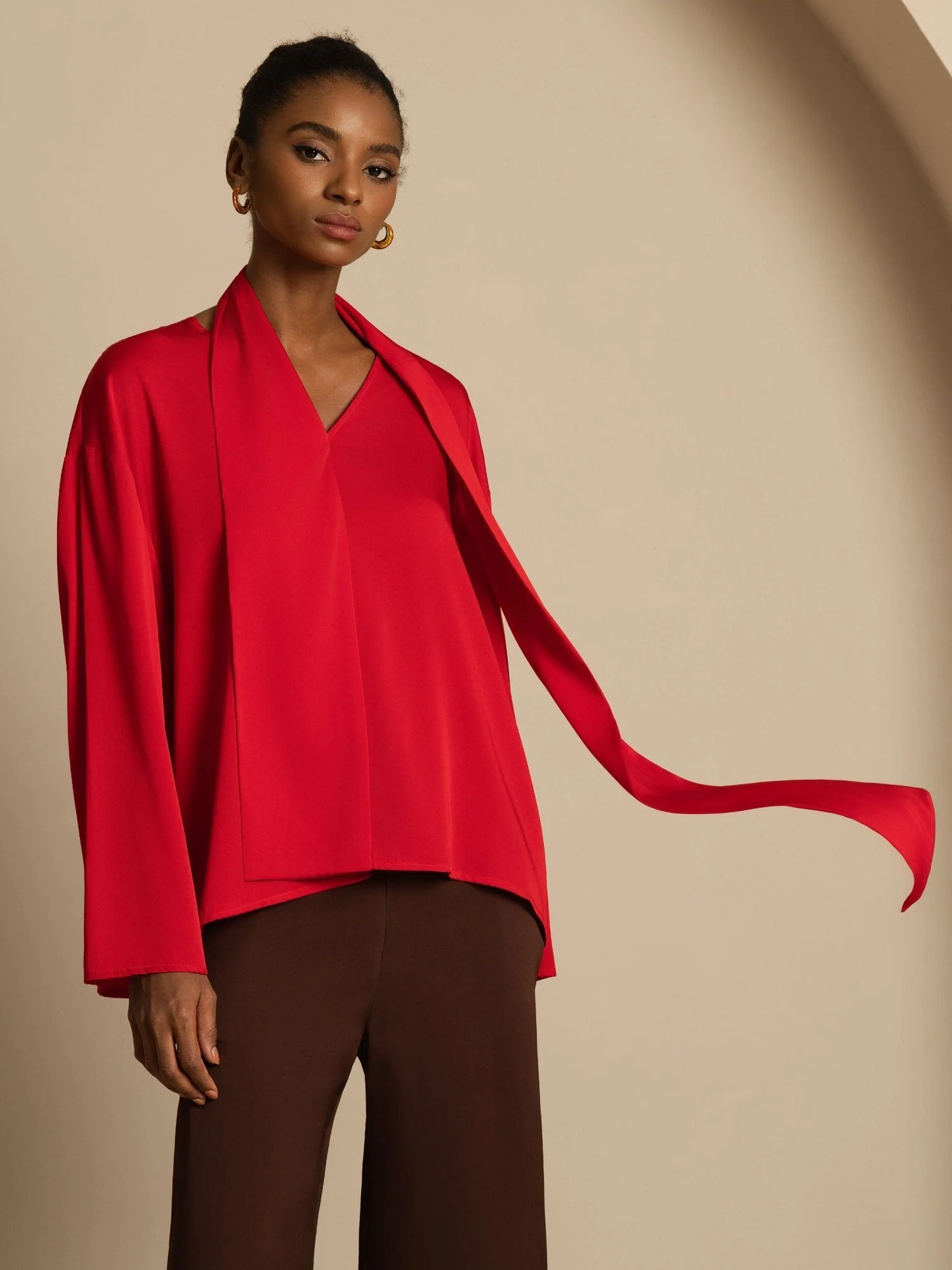 19Momme Silk Women's Asymmetrical Tie V Neck Blouse - Image 3