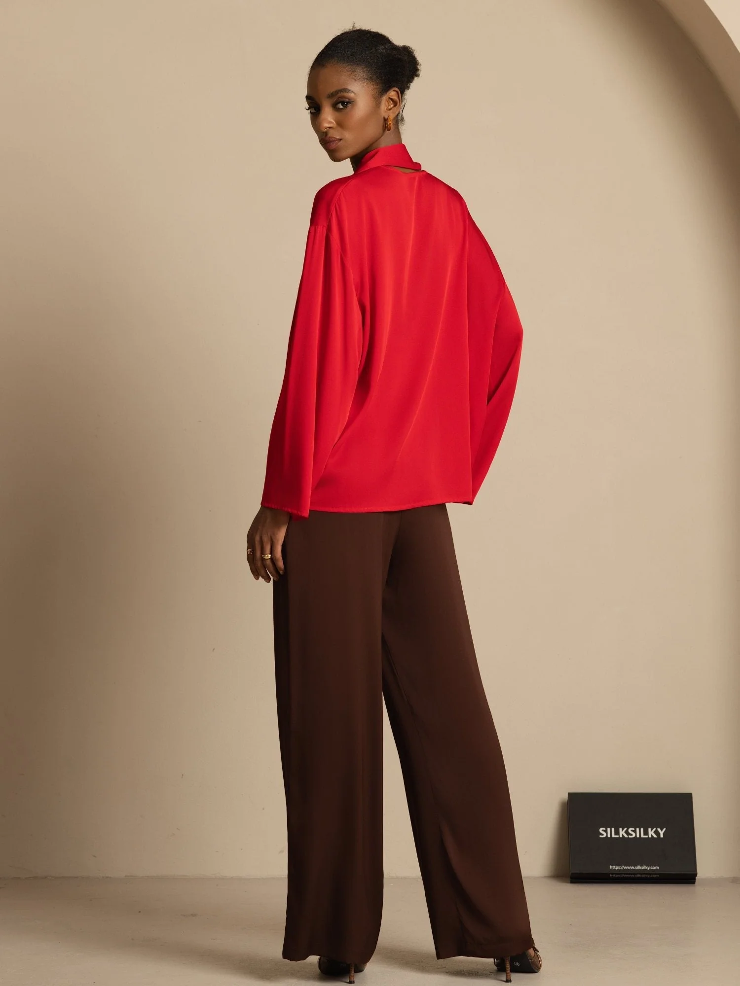 19Momme Silk Women's Asymmetrical Tie V Neck Blouse - Image 7