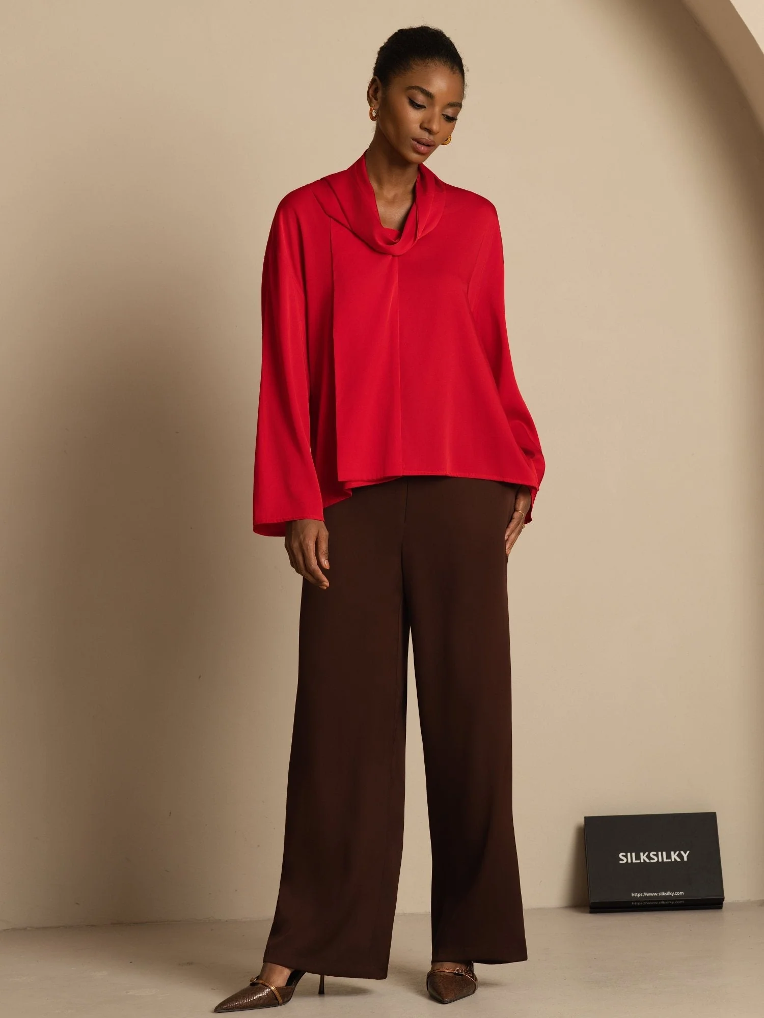 19Momme Silk Women's Asymmetrical Tie V Neck Blouse - Image 8
