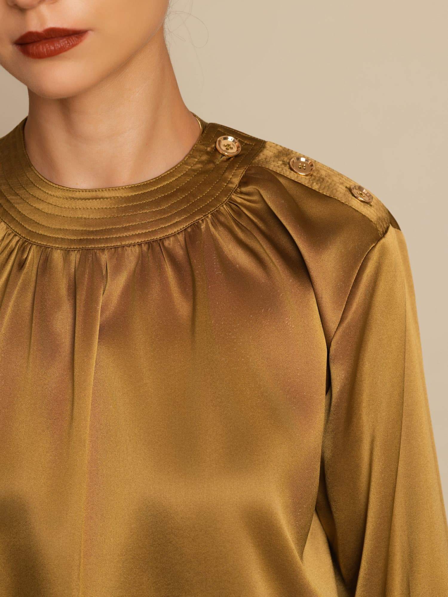 19Momme Silk Women’s Gathered Neck Long Sleeve Blouse - Image 20