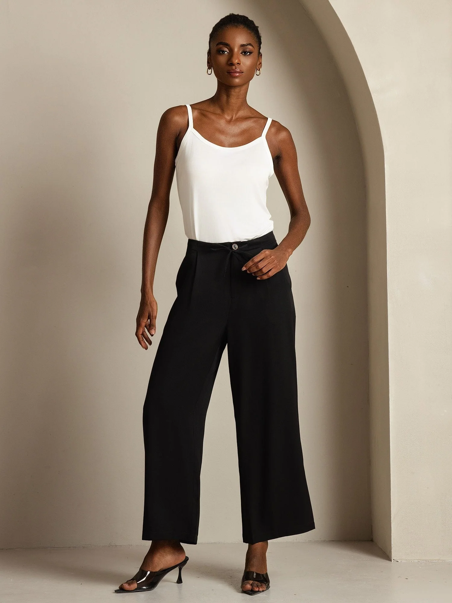 19Momme Silk Women's High Waist Wide Leg Drawstring Pants with Pockets - Image 14