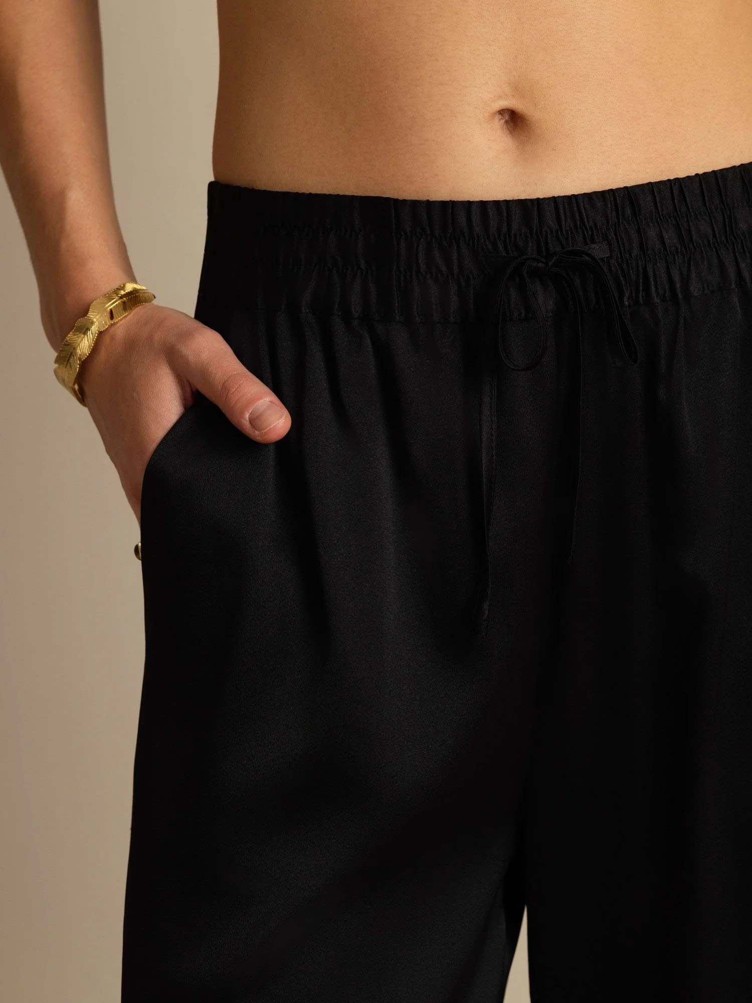 19Momme Silk Women’s High-Waist Wide Leg Pants with Shirred Drawstring Waist - Image 13