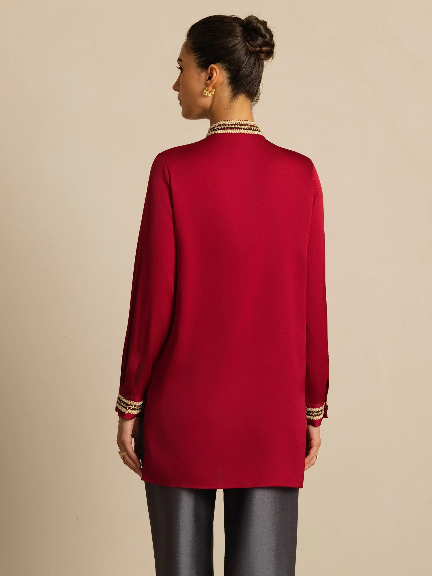 19Momme Silk Women's Pleated Stand Collar Blouse - Image 17