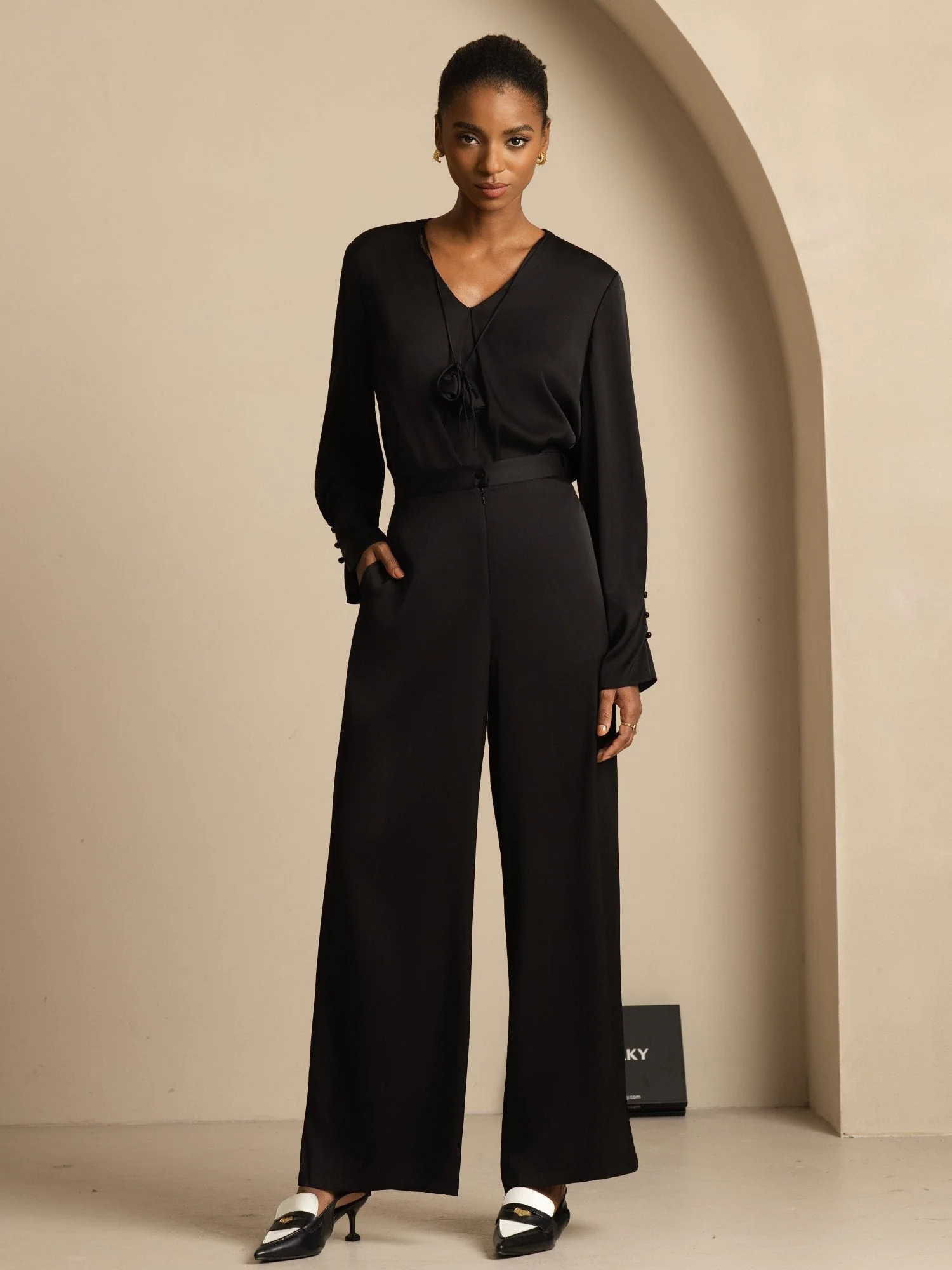 19Momme Silk Women’s Wide-Leg High-Waist Business Casual Pants - Image 13