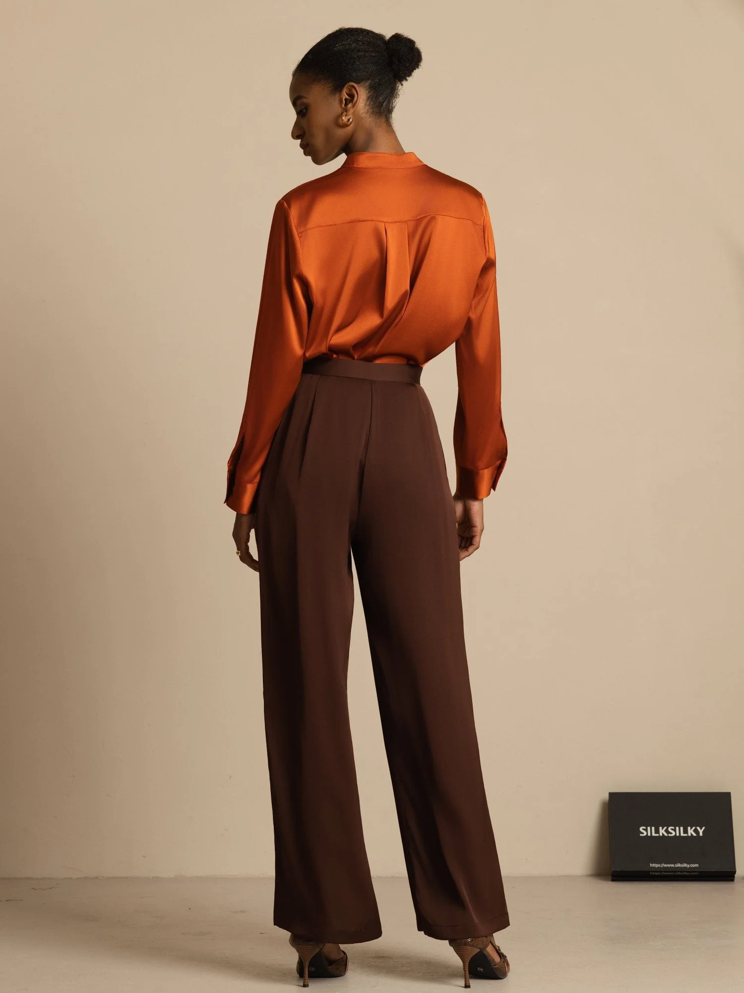 19Momme Silk Women’s Wide-Leg High-Waist Business Casual Pants - Image 2