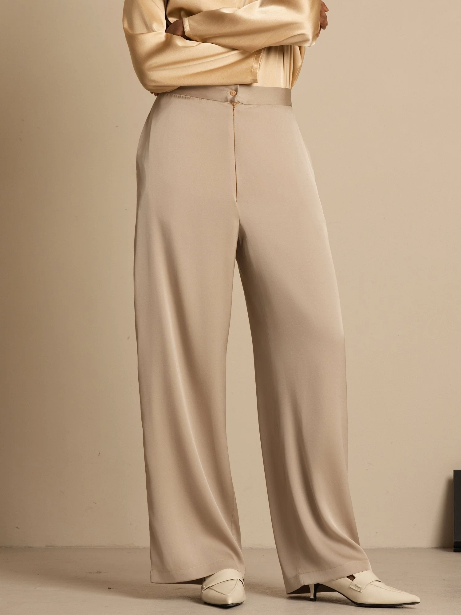 19Momme Silk Women’s Wide-Leg High-Waist Business Casual Pants - Image 21