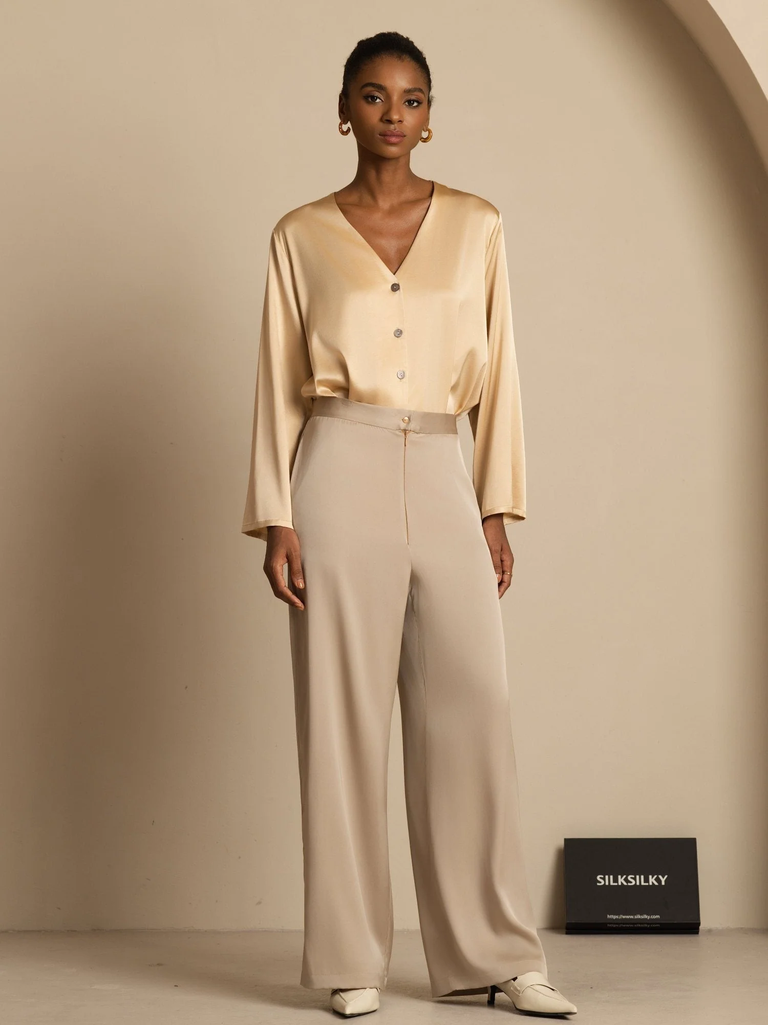 19Momme Silk Women’s Wide-Leg High-Waist Business Casual Pants - Image 22