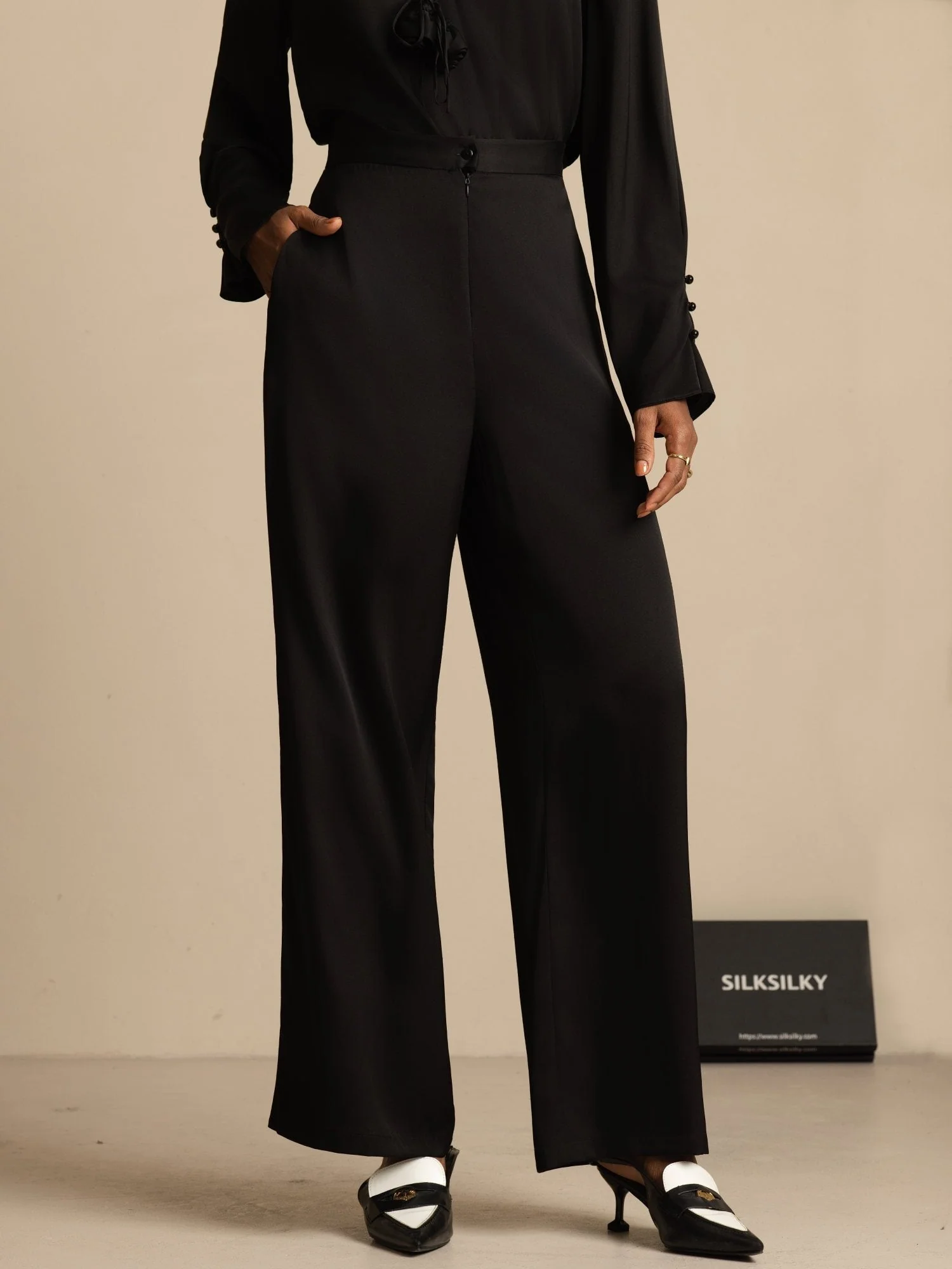 19Momme Silk Women’s Wide-Leg High-Waist Business Casual Pants - Image 8