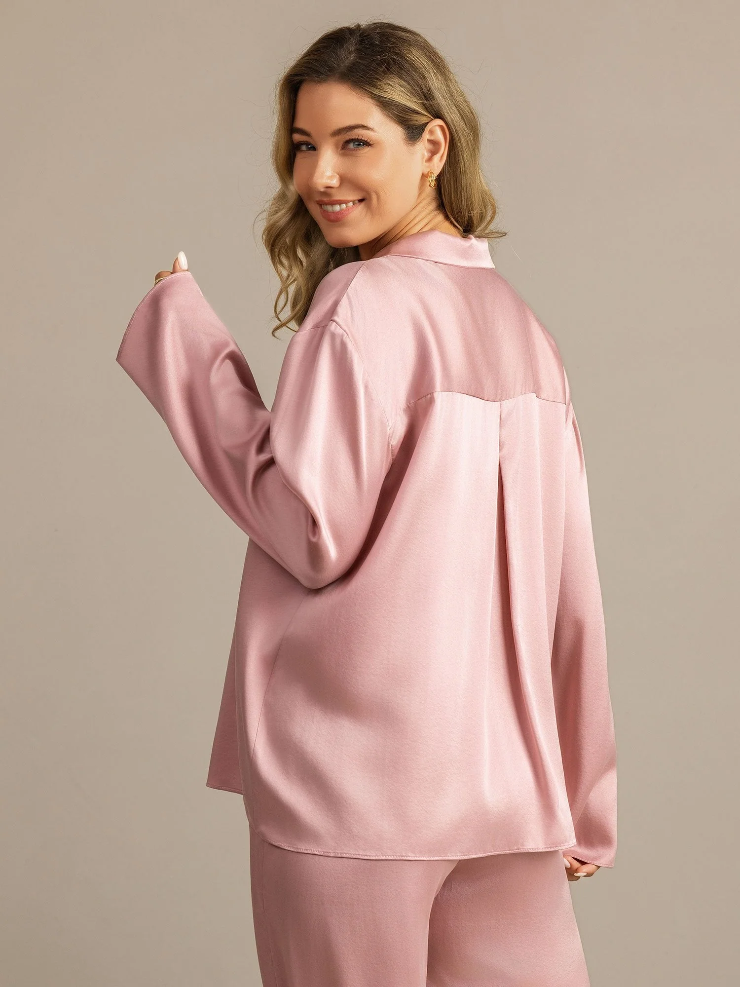 19Momme Washable Silk Long Sleeve Notch Collar Women's Pajamas Set - Image 13