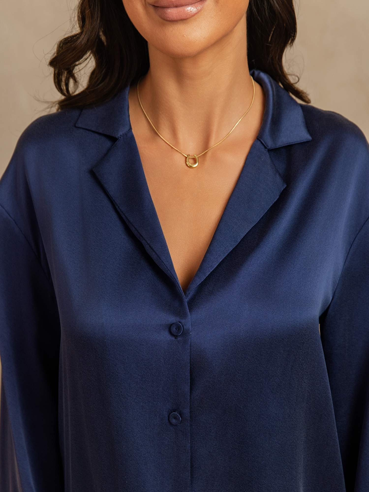 19Momme Washable Silk Long Sleeve Notch Collar Women's Pajamas Set - Image 20