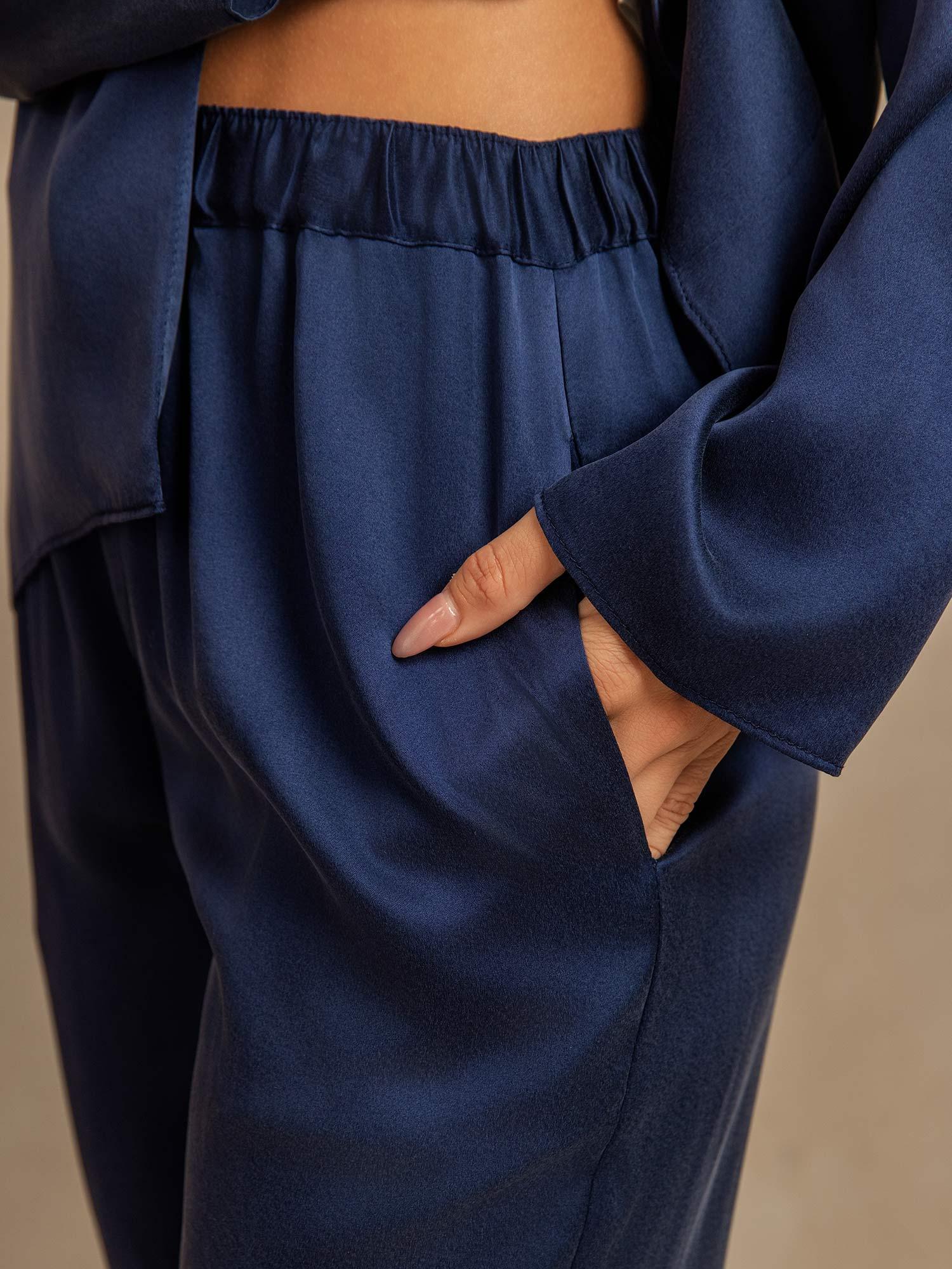 19Momme Washable Silk Long Sleeve Notch Collar Women's Pajamas Set - Image 21