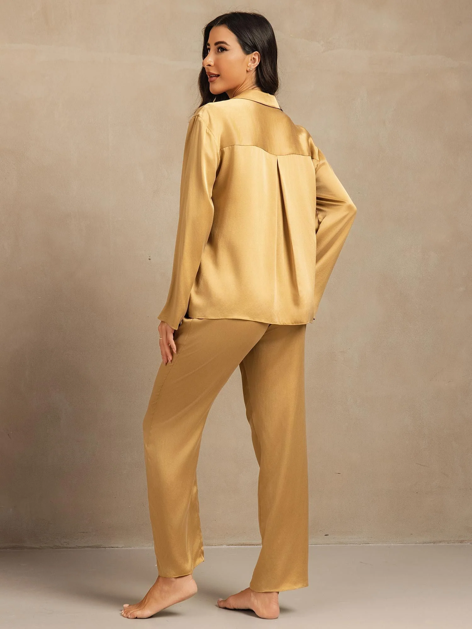 19Momme Washable Silk Long Sleeve Notch Collar Women's Pajamas Set - Image 26