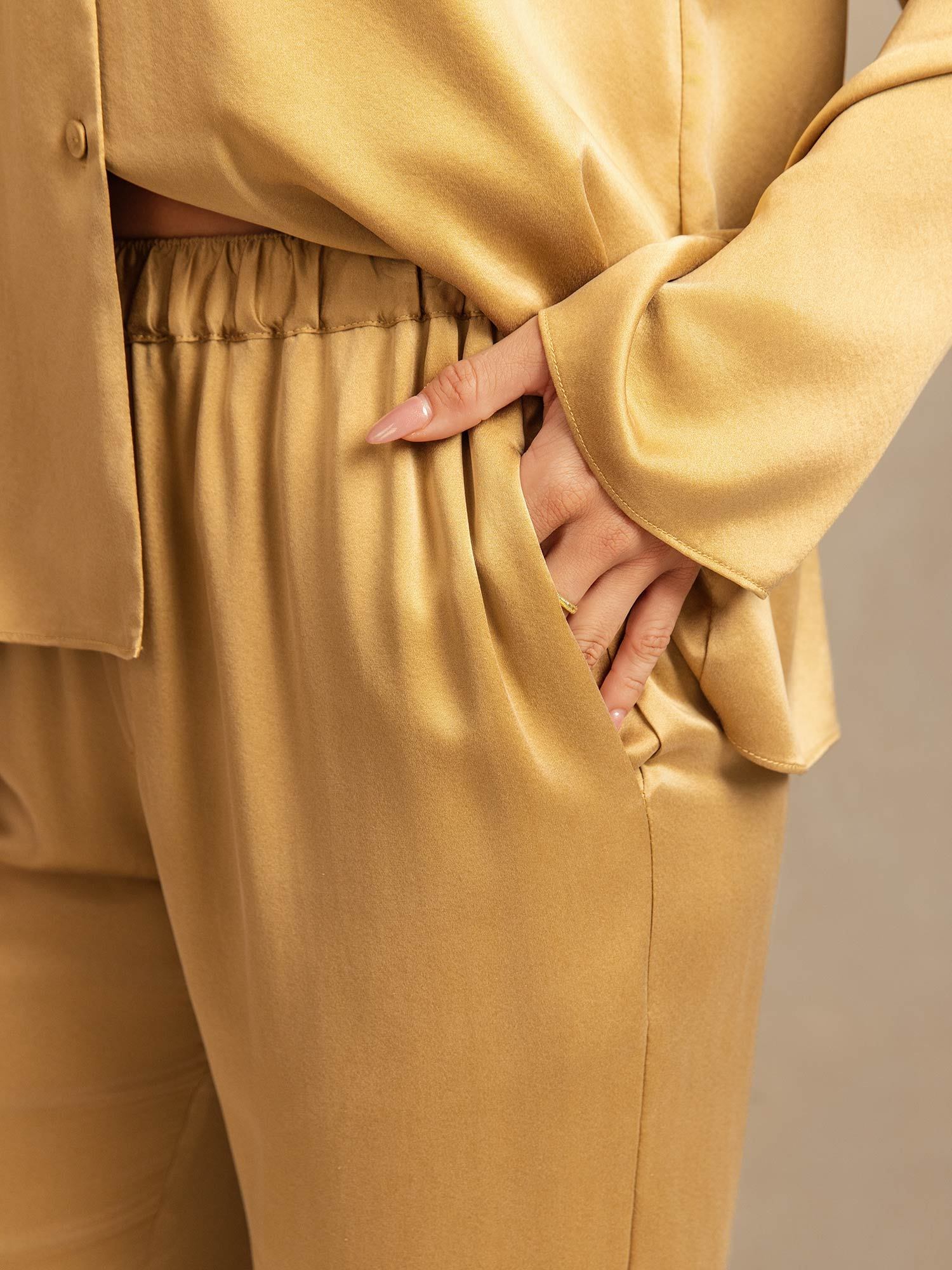 19Momme Washable Silk Long Sleeve Notch Collar Women's Pajamas Set - Image 29