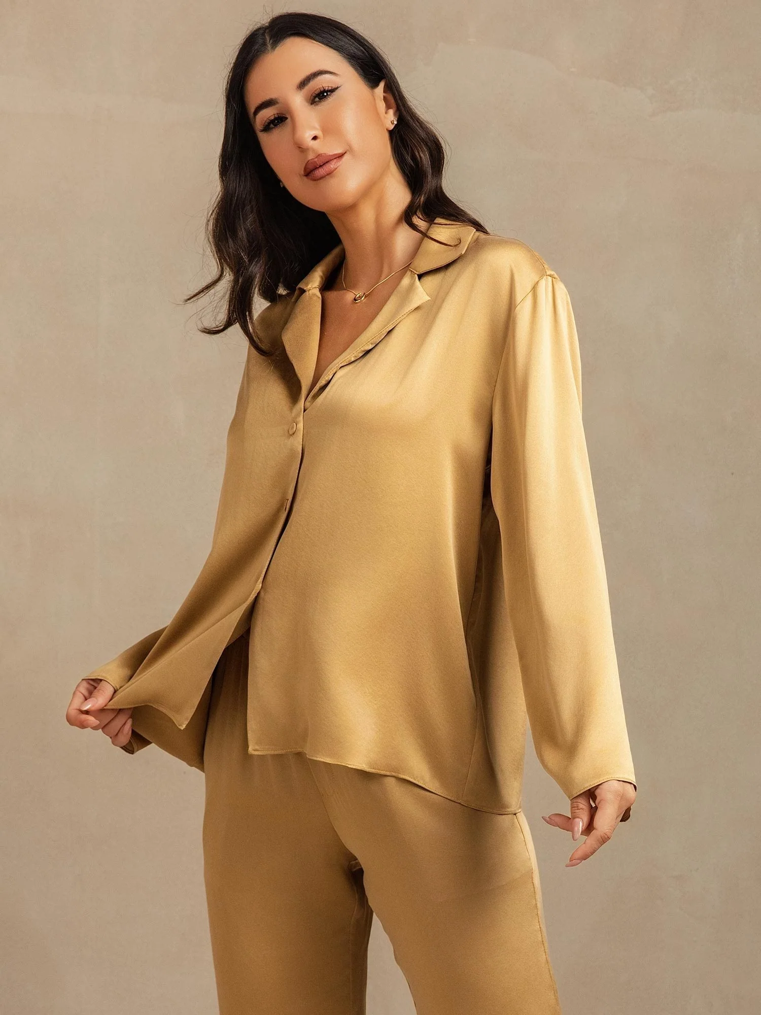 19Momme Washable Silk Long Sleeve Notch Collar Women's Pajamas Set - Image 32