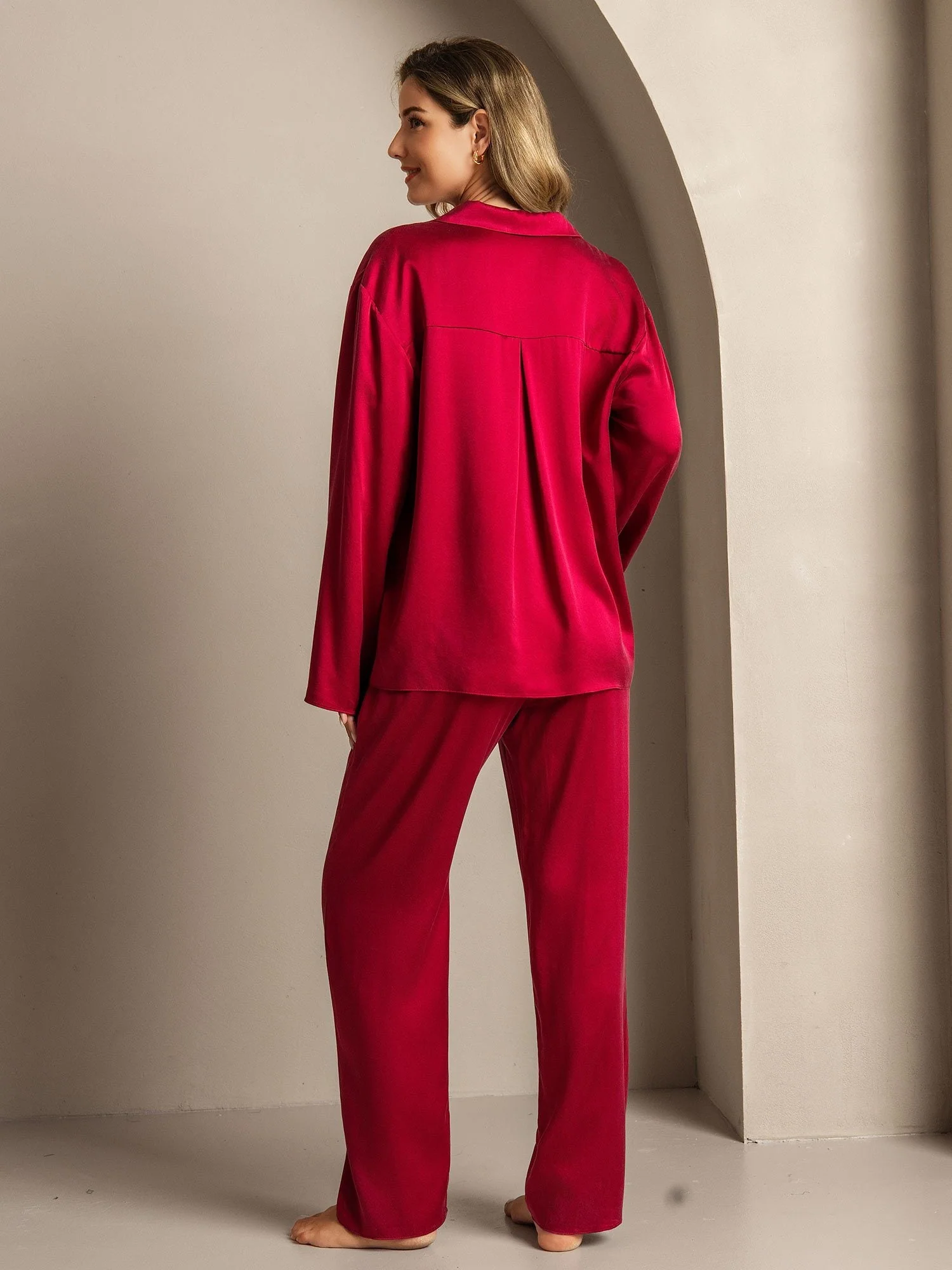19Momme Washable Silk Long Sleeve Notch Collar Women's Pajamas Set - Image 34
