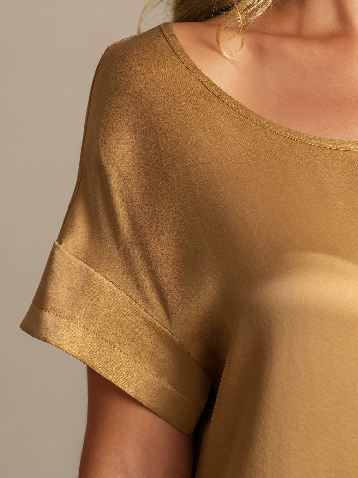 19Momme Washable Silk Short Sleeve Round Neck Short Nightdress - Image 11