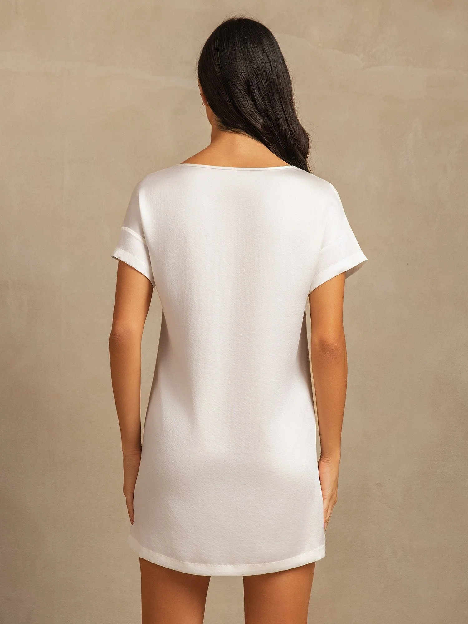 19Momme Washable Silk Short Sleeve Round Neck Short Nightdress - Image 17