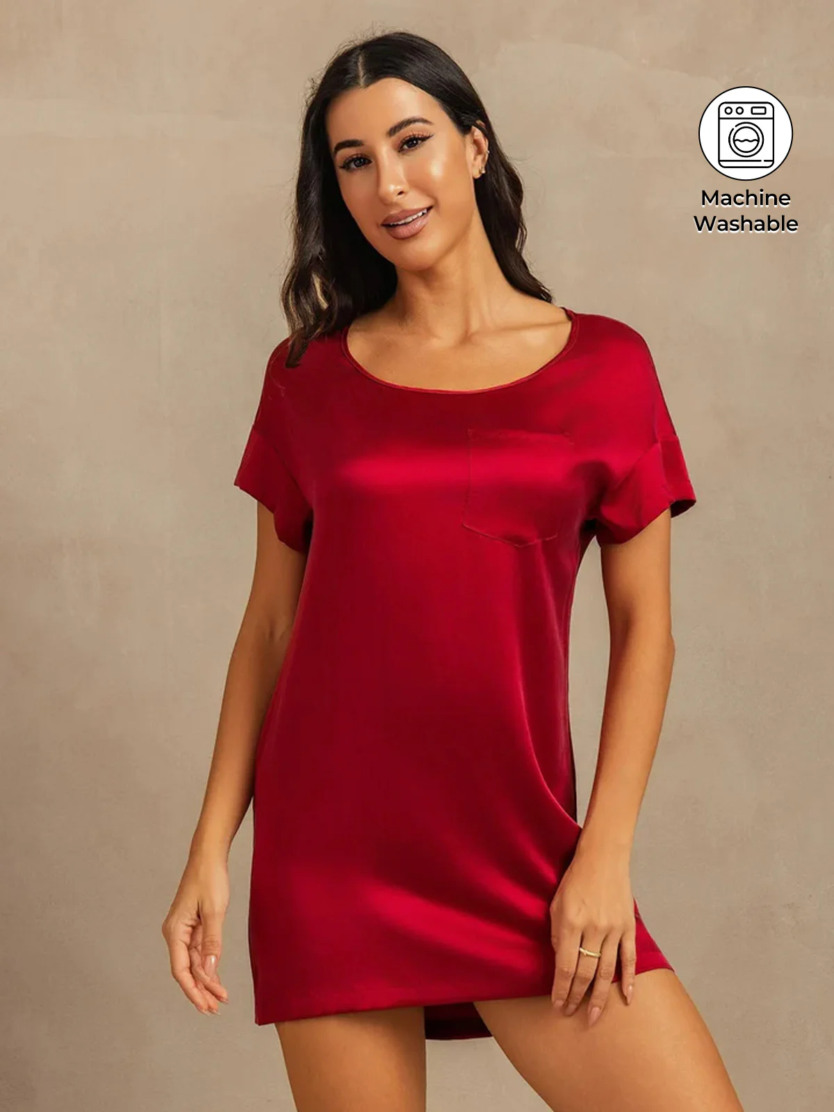 19Momme Washable Silk Short Sleeve Round Neck Short Nightdress - Image 23