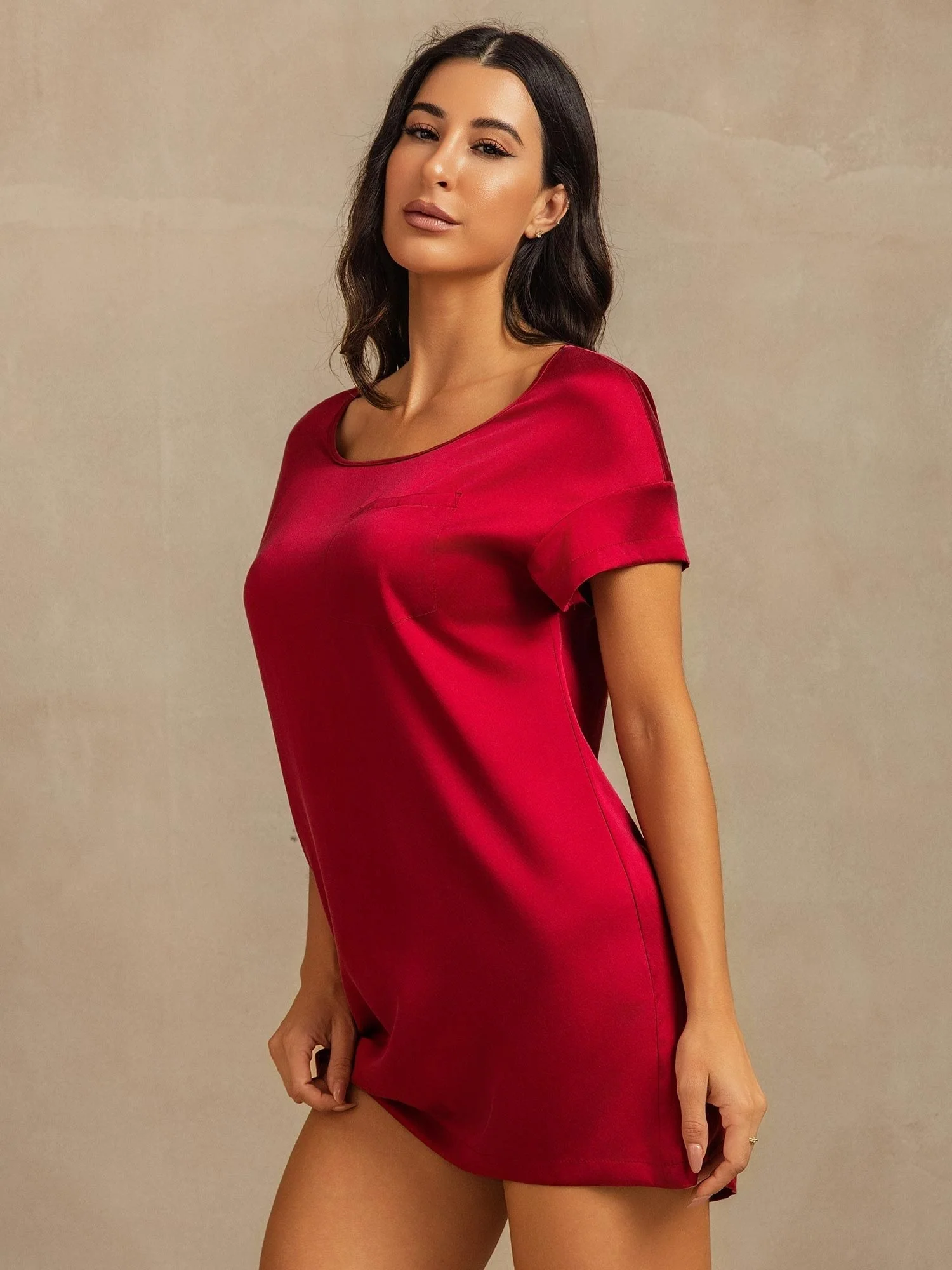 19Momme Washable Silk Short Sleeve Round Neck Short Nightdress - Image 29