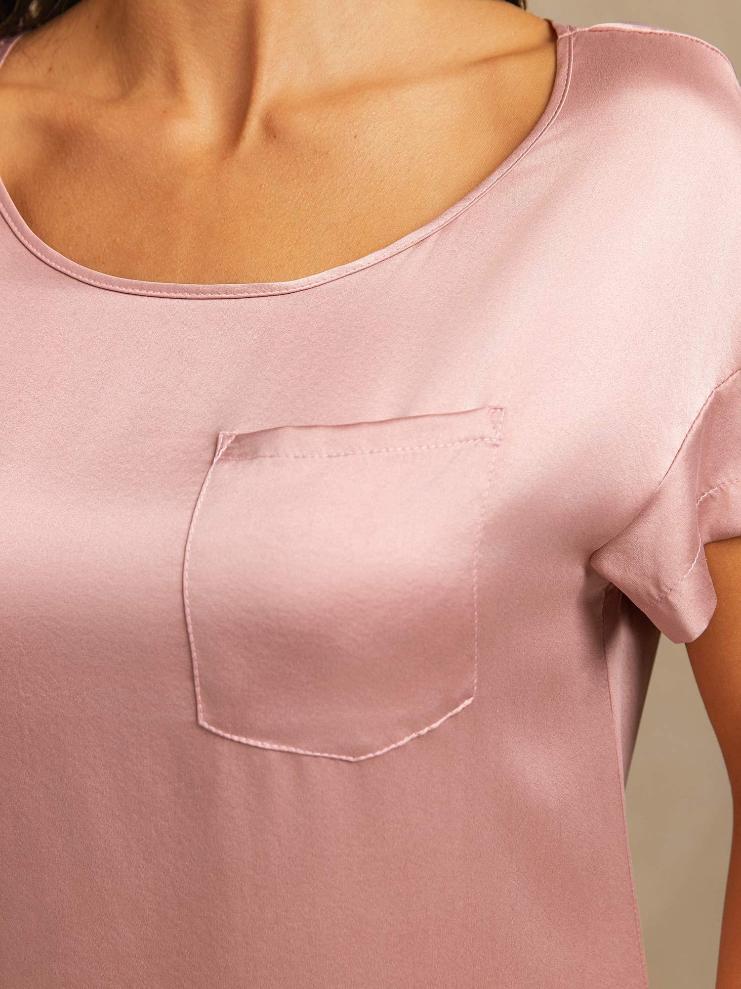19Momme Washable Silk Short Sleeve Round Neck Short Nightdress - Image 33