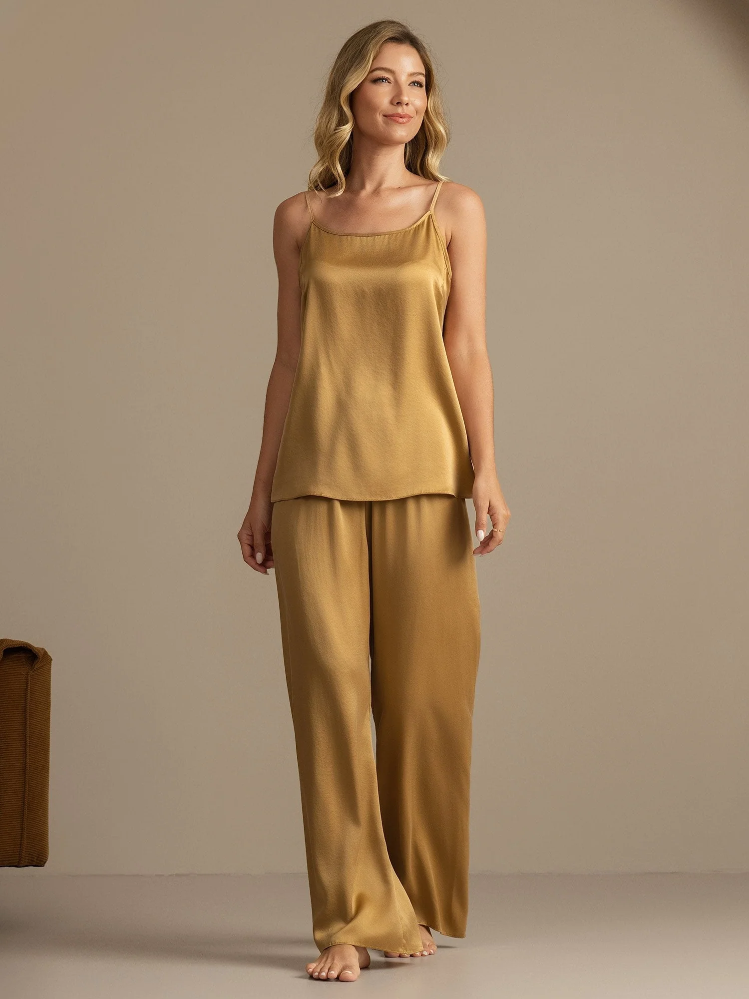 19Momme Washable Silk Spaghetti Strap Cami & Wide Leg Pants Set - Image 21