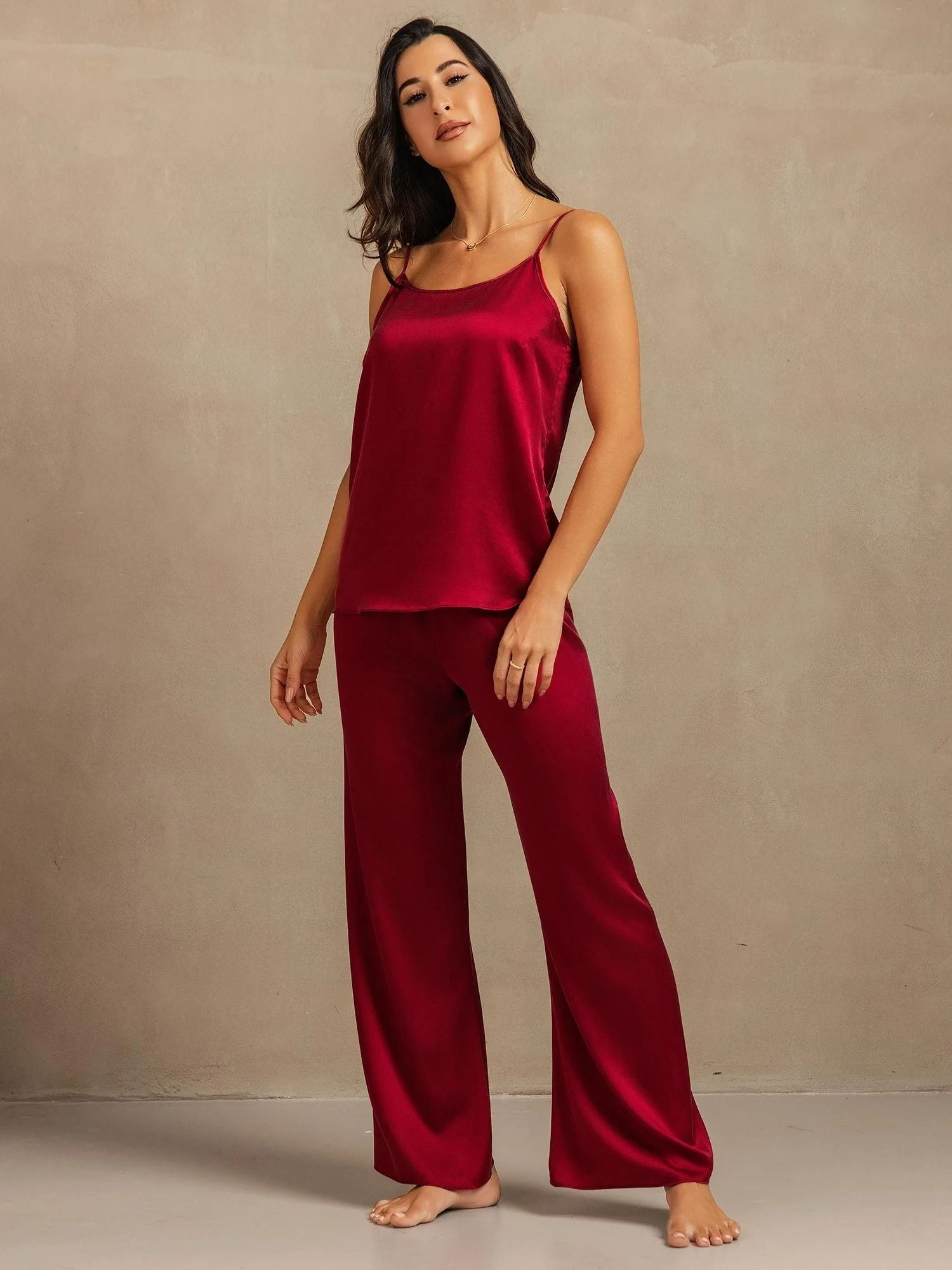 19Momme Washable Silk Spaghetti Strap Cami & Wide Leg Pants Set - Image 35