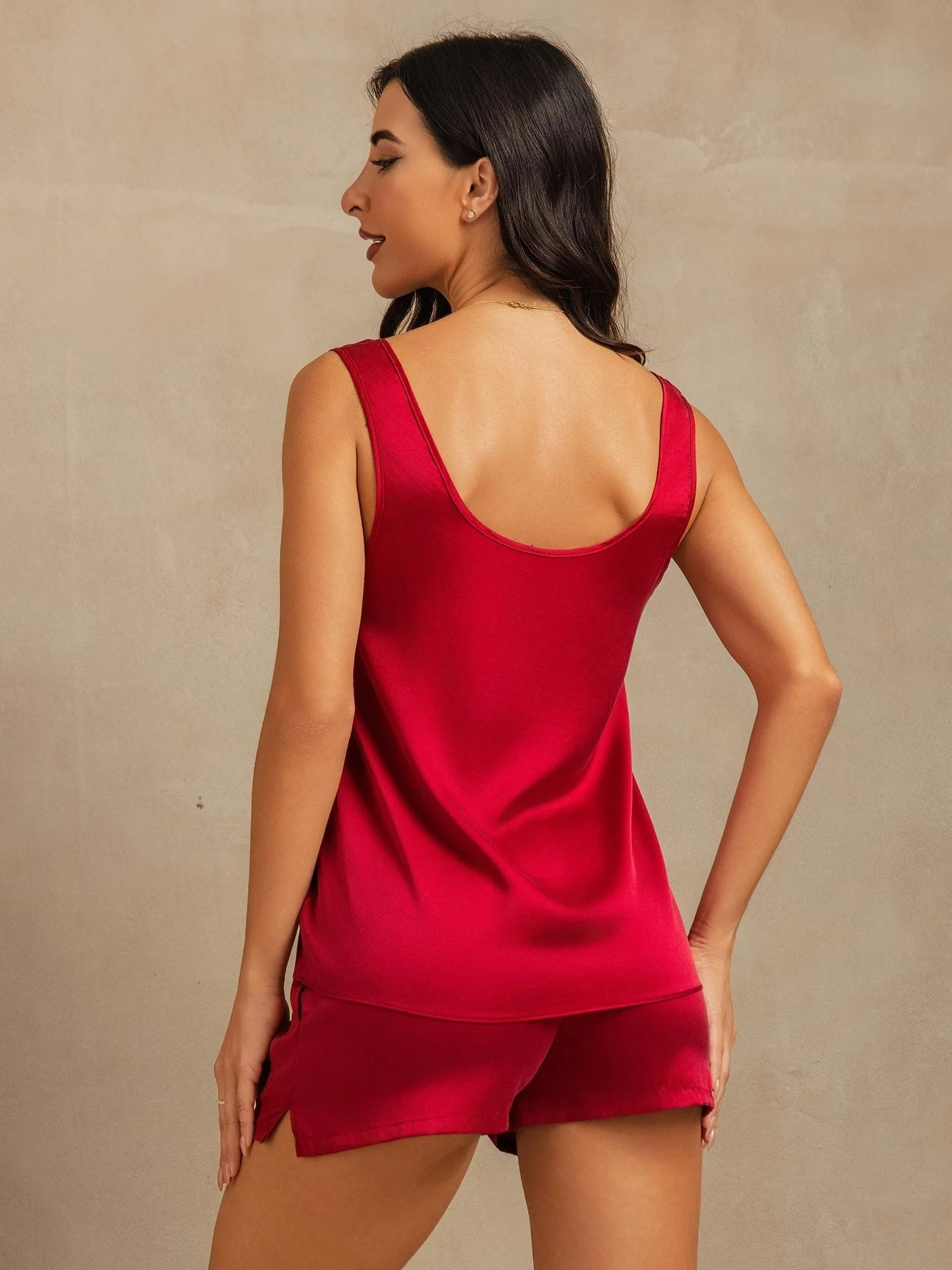 19Momme Washable Silk Tank Top & Shorts Set with Side Pocket Design - Image 30