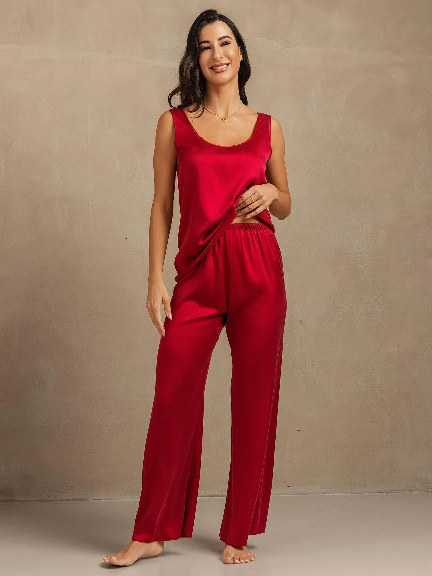 19Momme Washable Silk Tank Top & Wide Leg Pants Set - Image 34