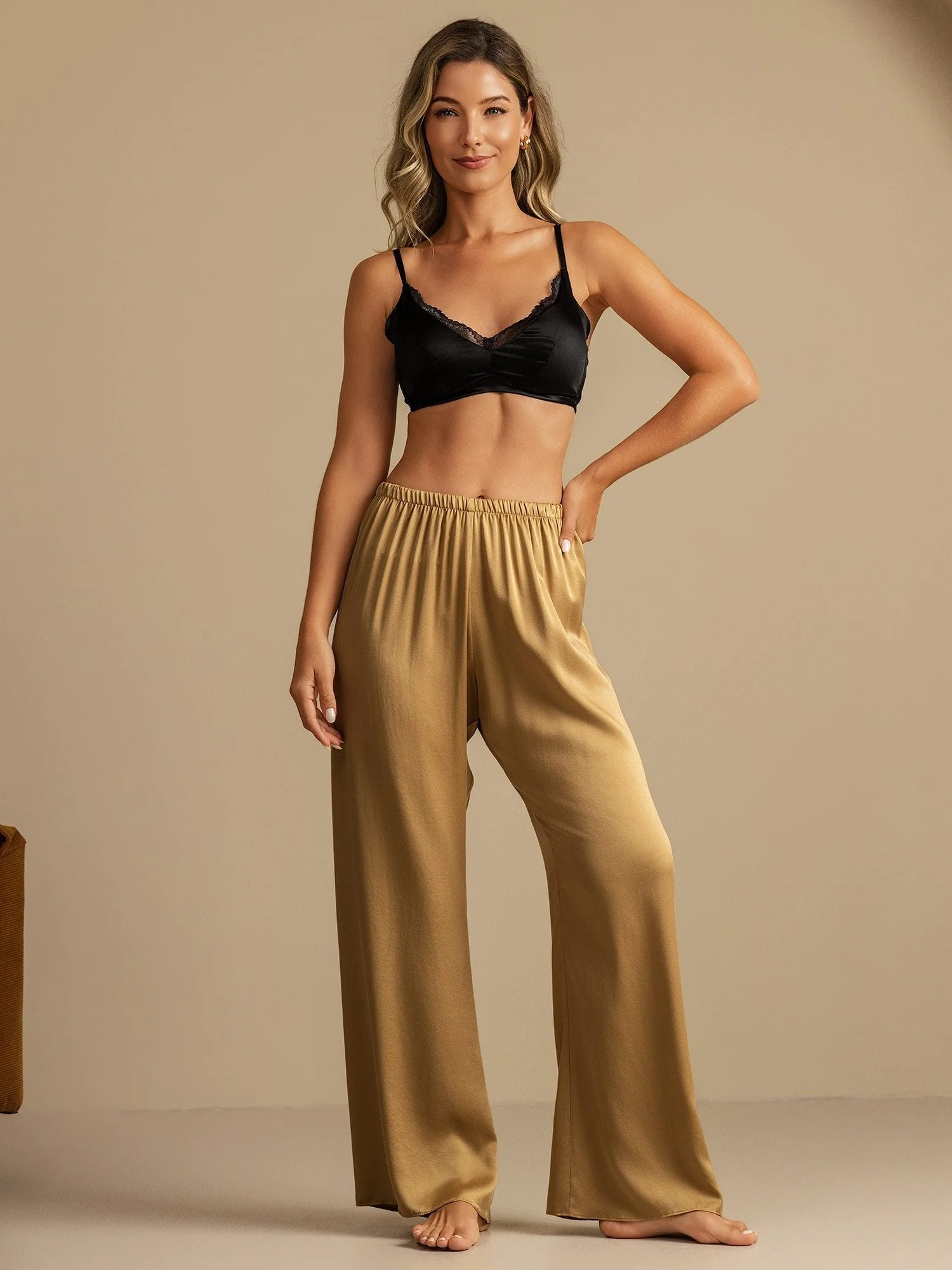 19Momme Washable Silk Wide Leg Women's Sleep Pants with Elastic Waist - Image 5