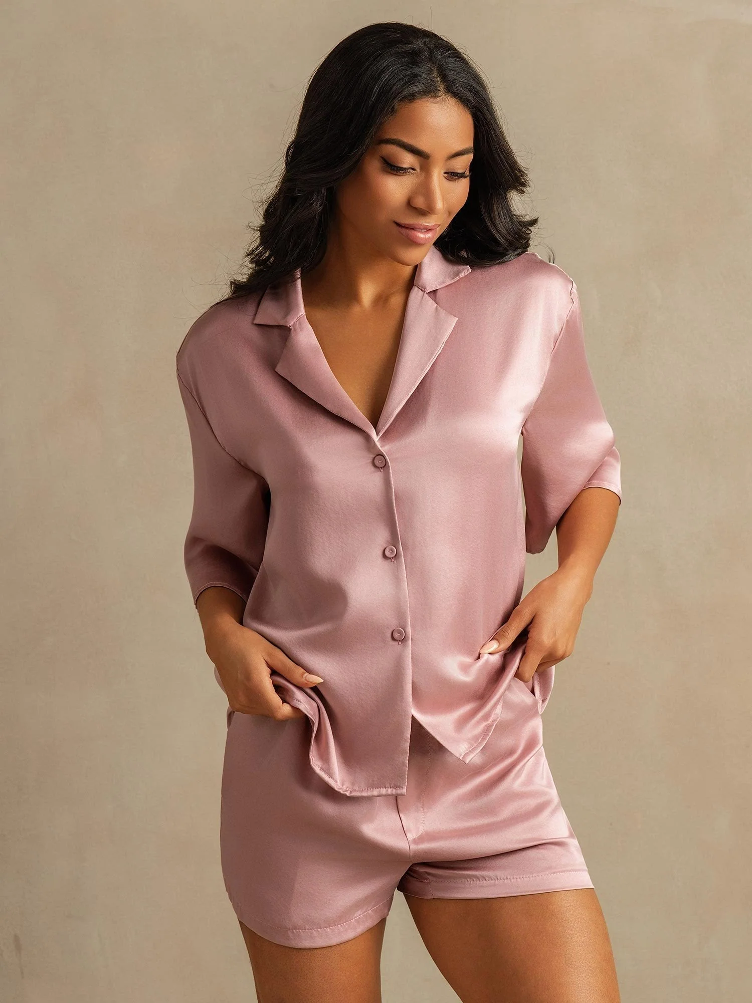 19Momme Women's Washable Silk Notch Collar Pyjamas Set with Side Pockets - Image 11