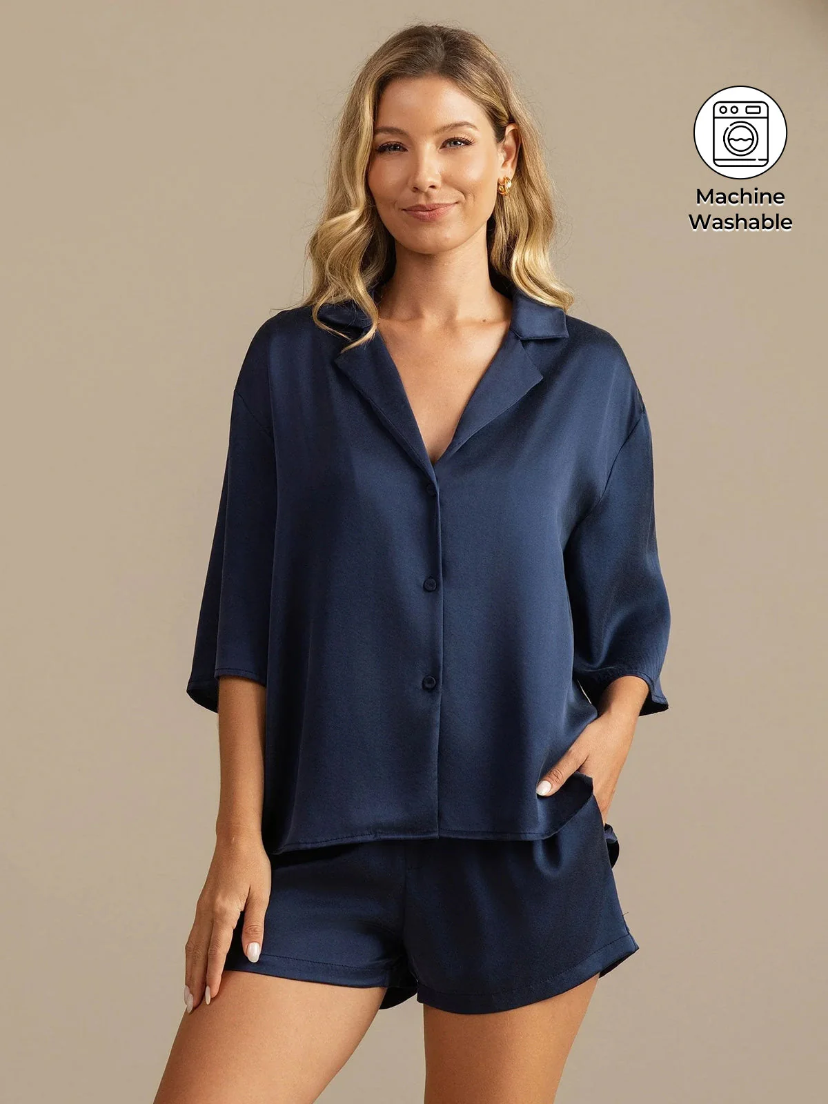 19Momme Women's Washable Silk Notch Collar Pyjamas Set with Side Pockets - Image 16