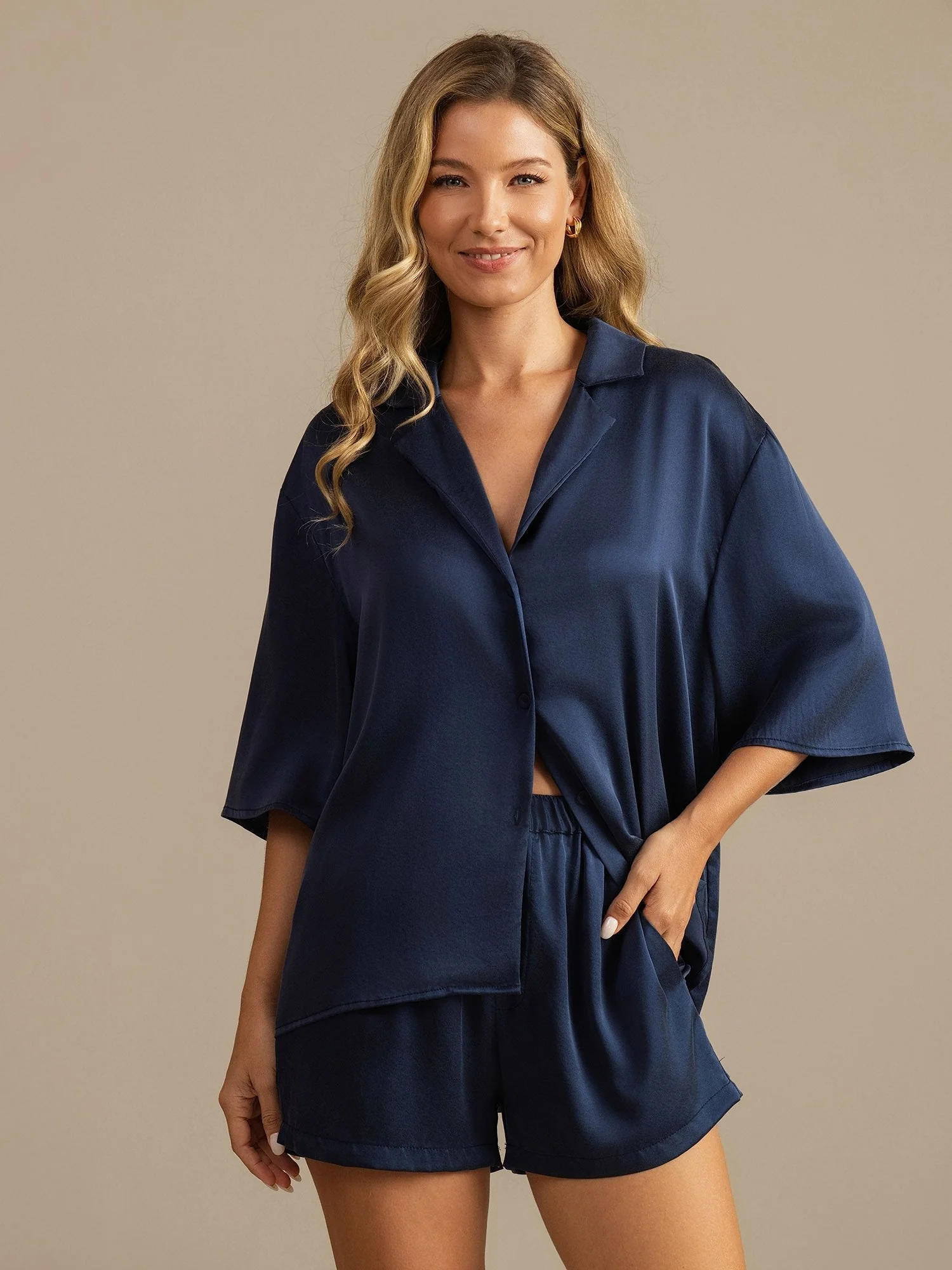 19Momme Women's Washable Silk Notch Collar Pyjamas Set with Side Pockets - Image 21
