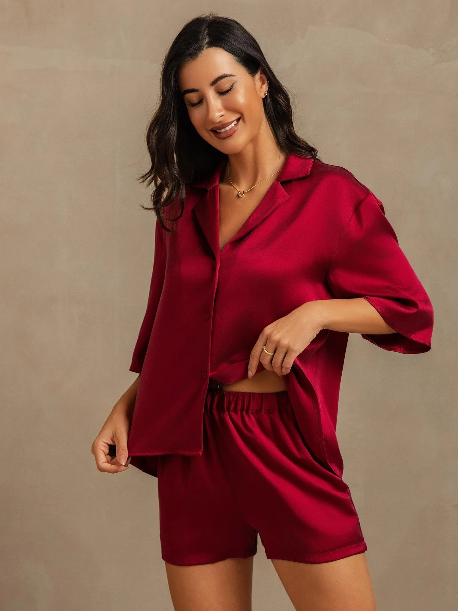 19Momme Women's Washable Silk Notch Collar Pyjamas Set with Side Pockets - Image 38