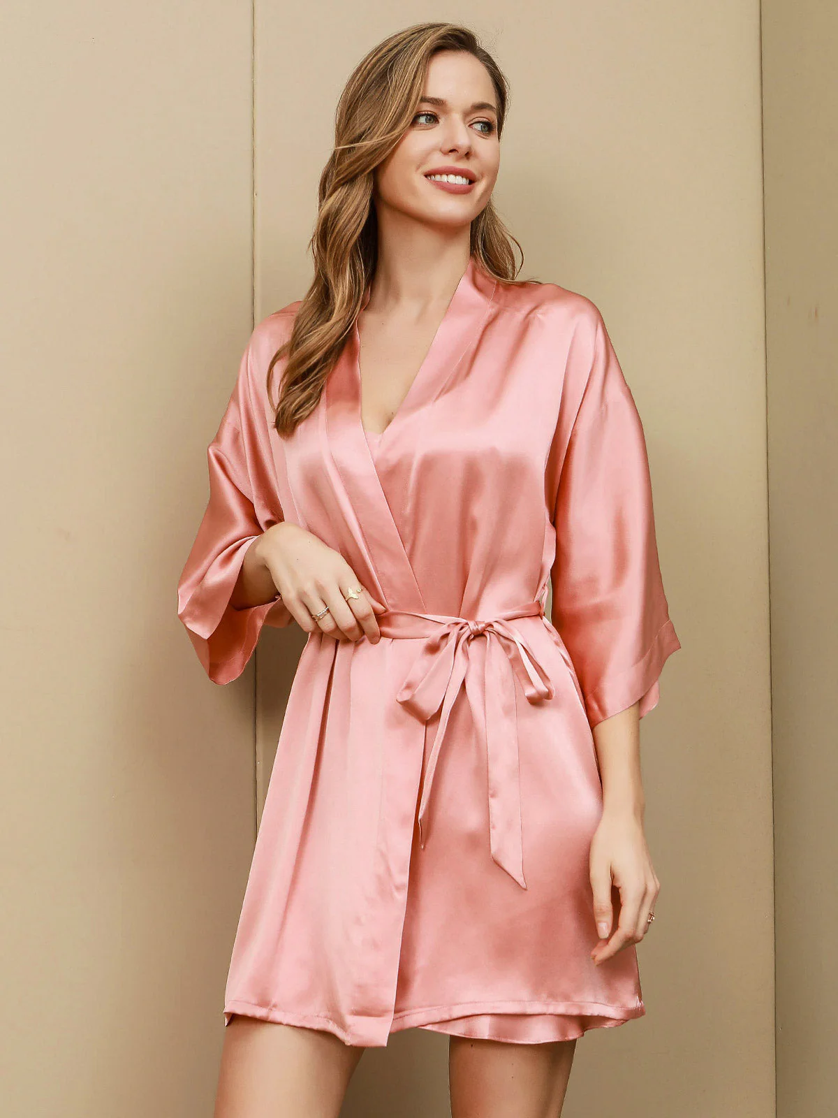 Pure Silk V Neck Short Nightdress&Dressing Gown Set - Image 38