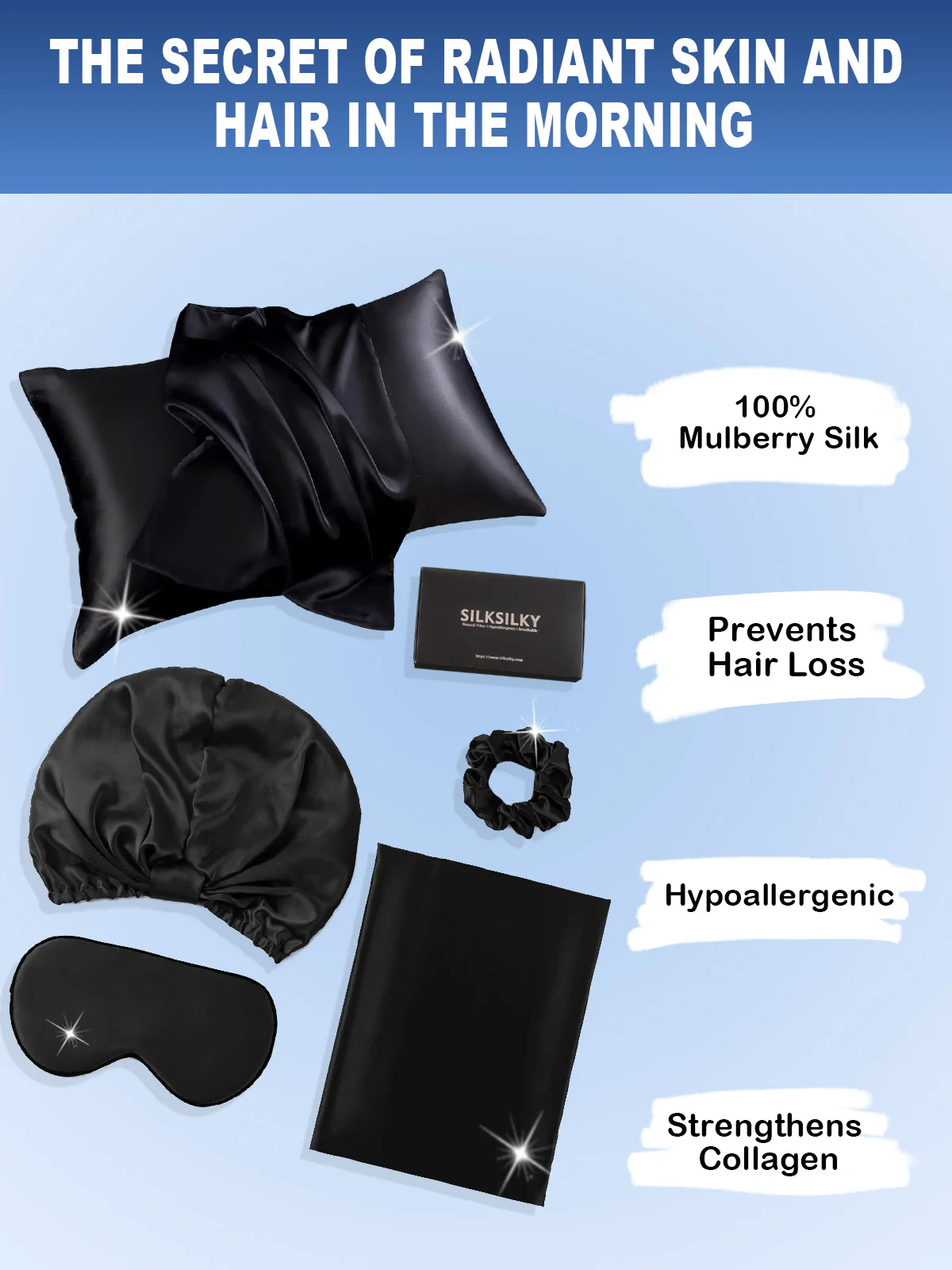22Momme 100% Silk Skin-Friendly Beauty Sleep 4Pcs Set - Image 7