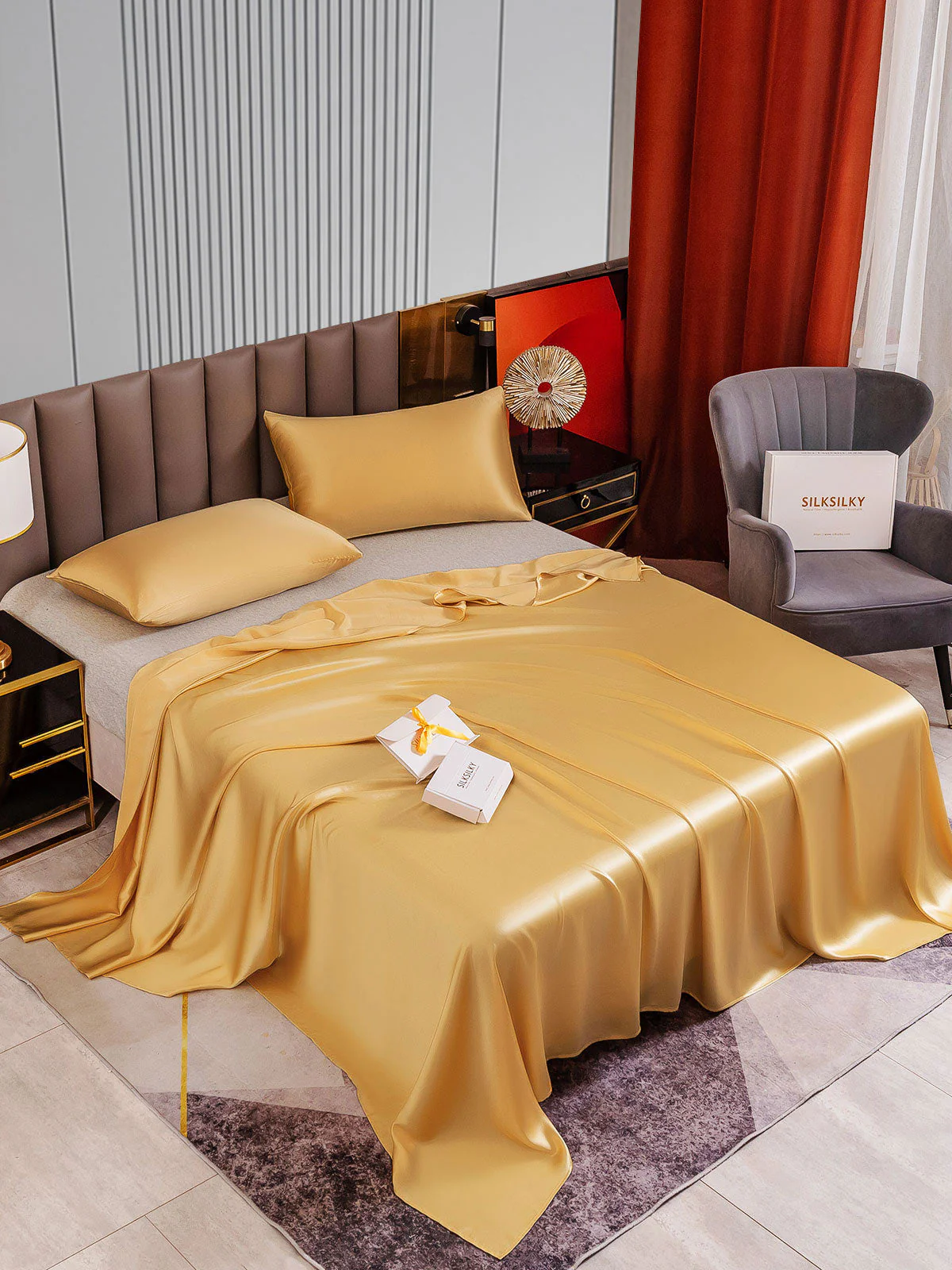 22Momme 3Pcs Silk Set Flat Sheet+2x Pillowcases - Image 23